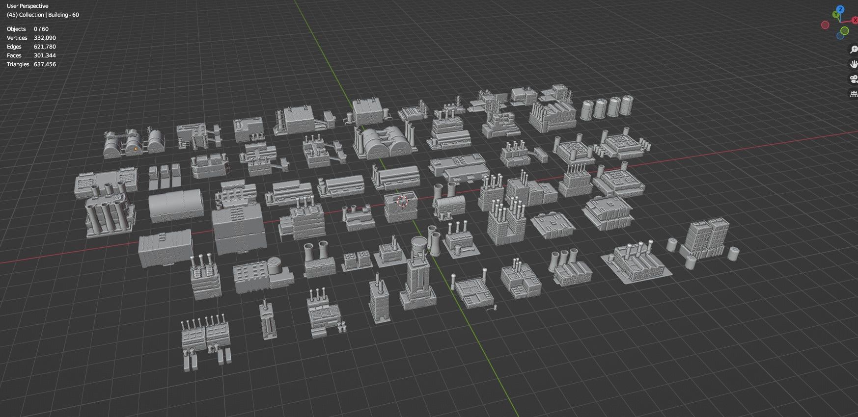 Low Poly Industrial Building Pack Of 60 -Game Ready -Untextured 3D model_59