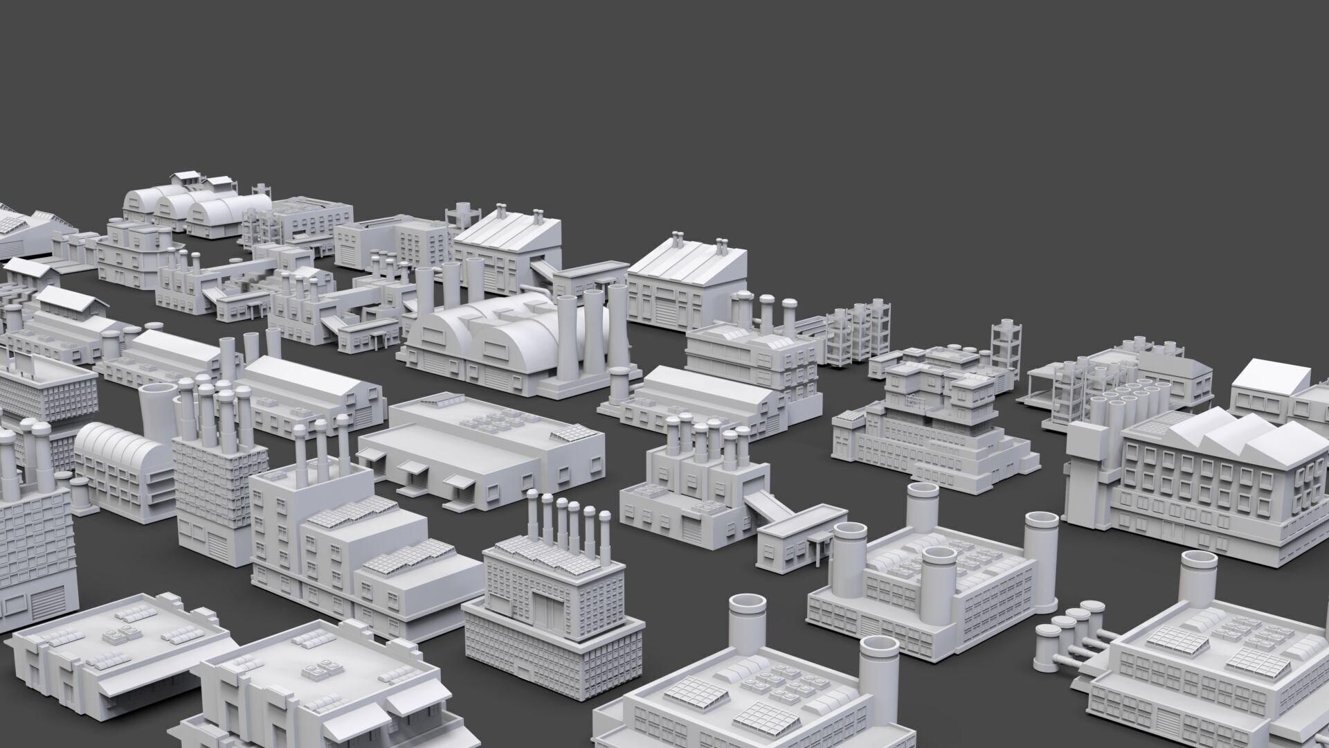 Low Poly Industrial Building Pack Of 60 -Game Ready -Untextured 3D model_4