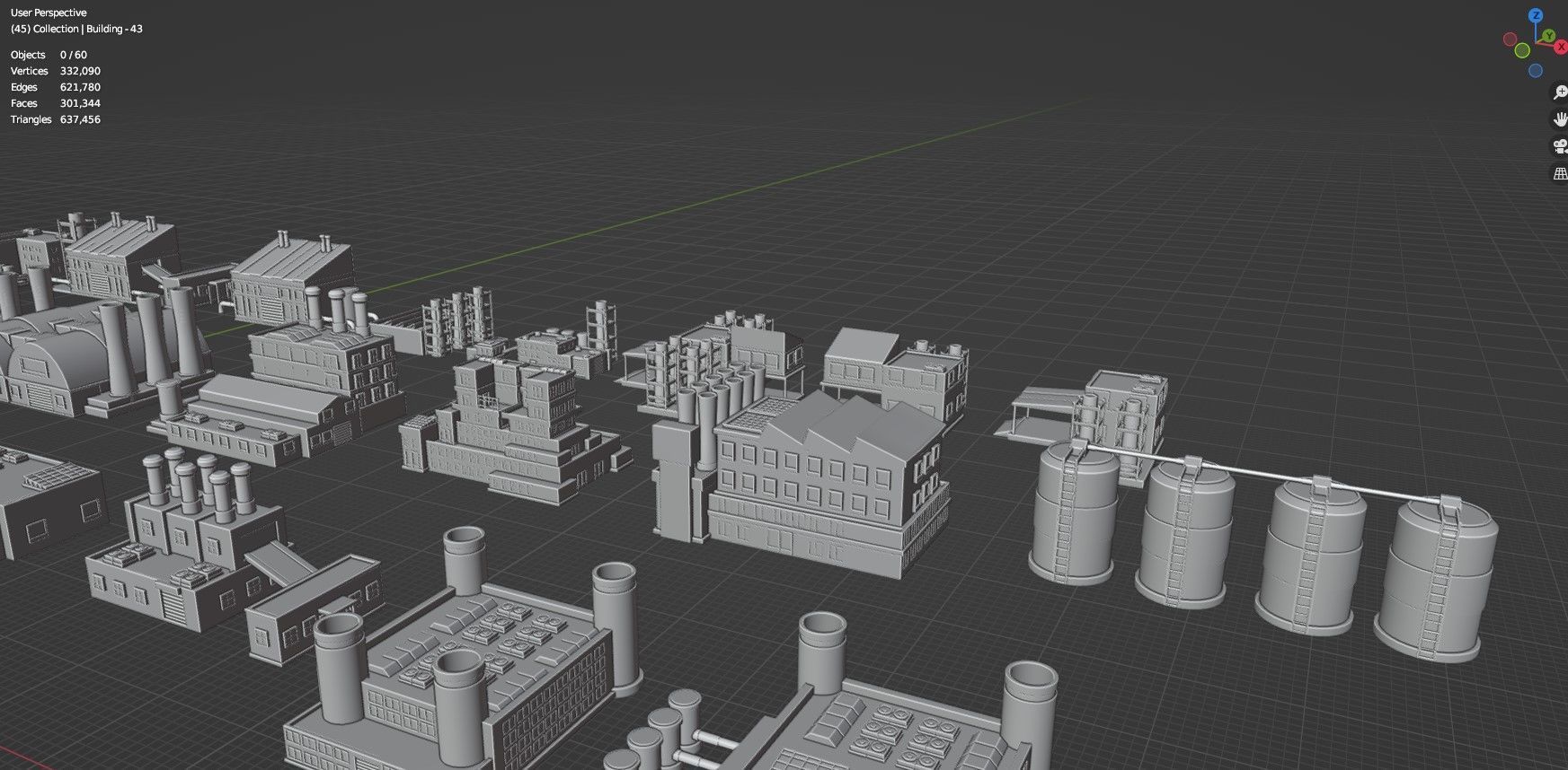 Low Poly Industrial Building Pack Of 60 -Game Ready -Untextured 3D model_39
