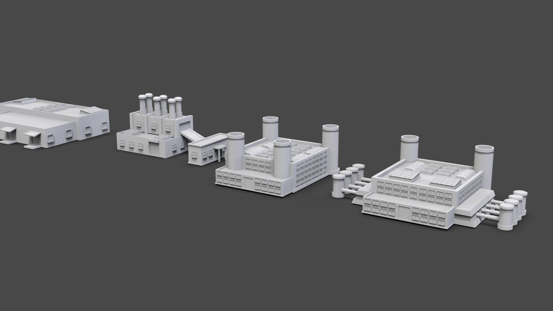 Low Poly Industrial Building Pack Of 60 -Game Ready -Untextured 3D model_17