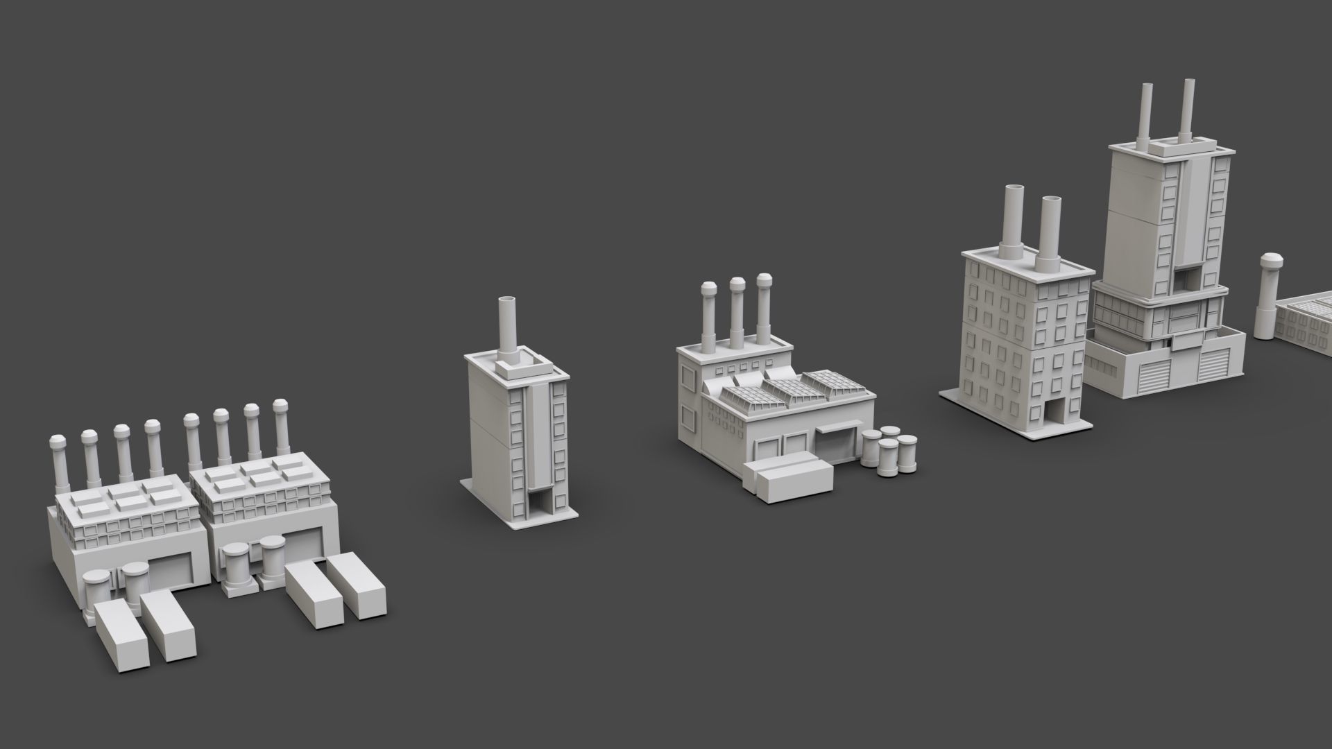 Low Poly Industrial Building Pack Of 60 -Game Ready -Untextured 3D model_10
