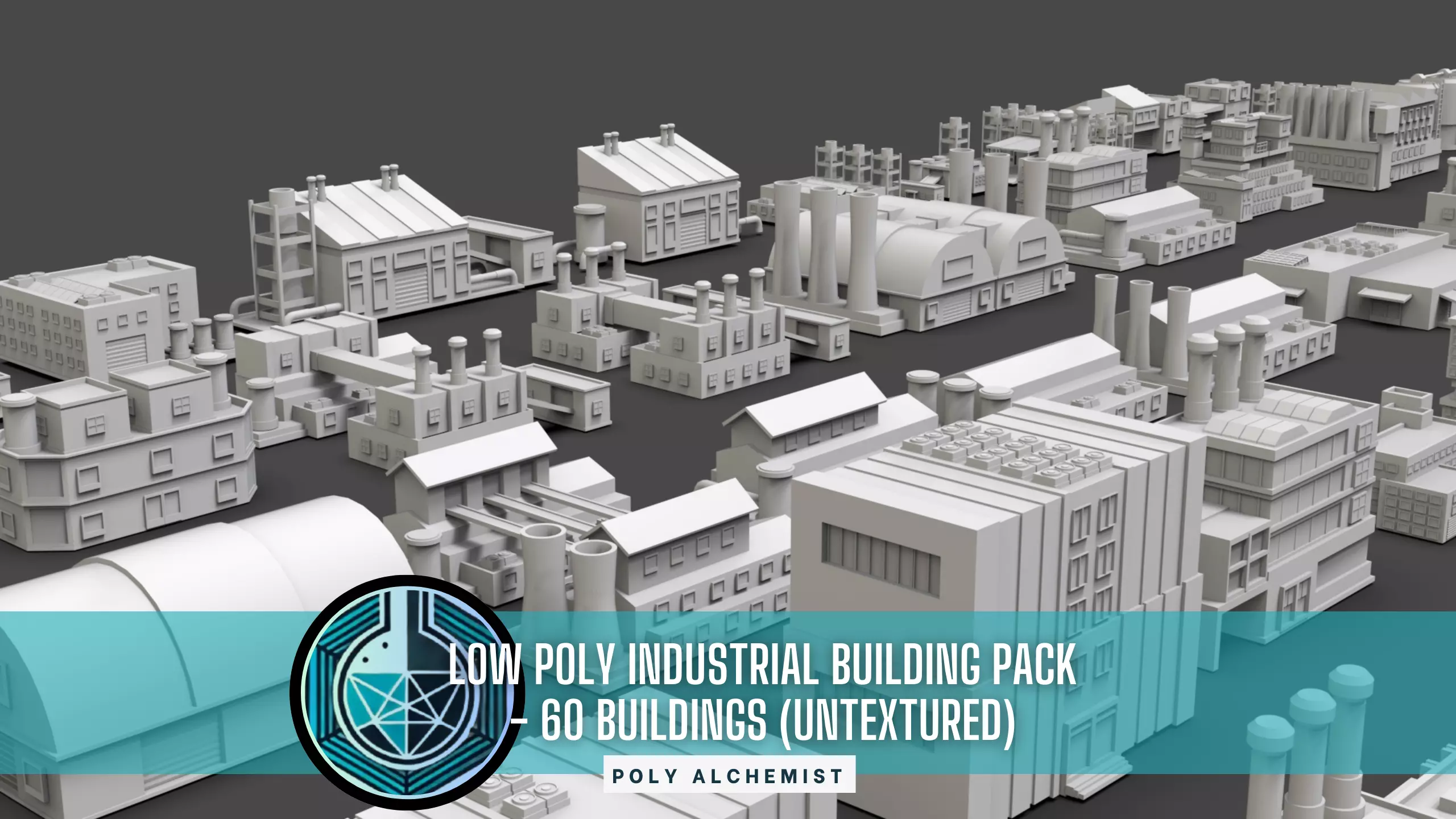 Low Poly Industrial Building Pack Of 60 -Game Ready -Untextured 3D model_0
