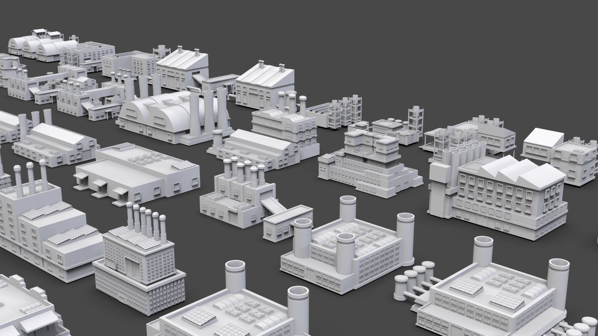 Low Poly Industrial Building Pack Of 60 -Game Ready -Untextured 3D model_2