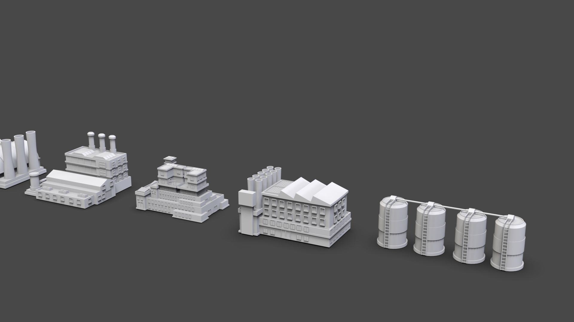 Low Poly Industrial Building Pack Of 60 -Game Ready -Untextured 3D model_20