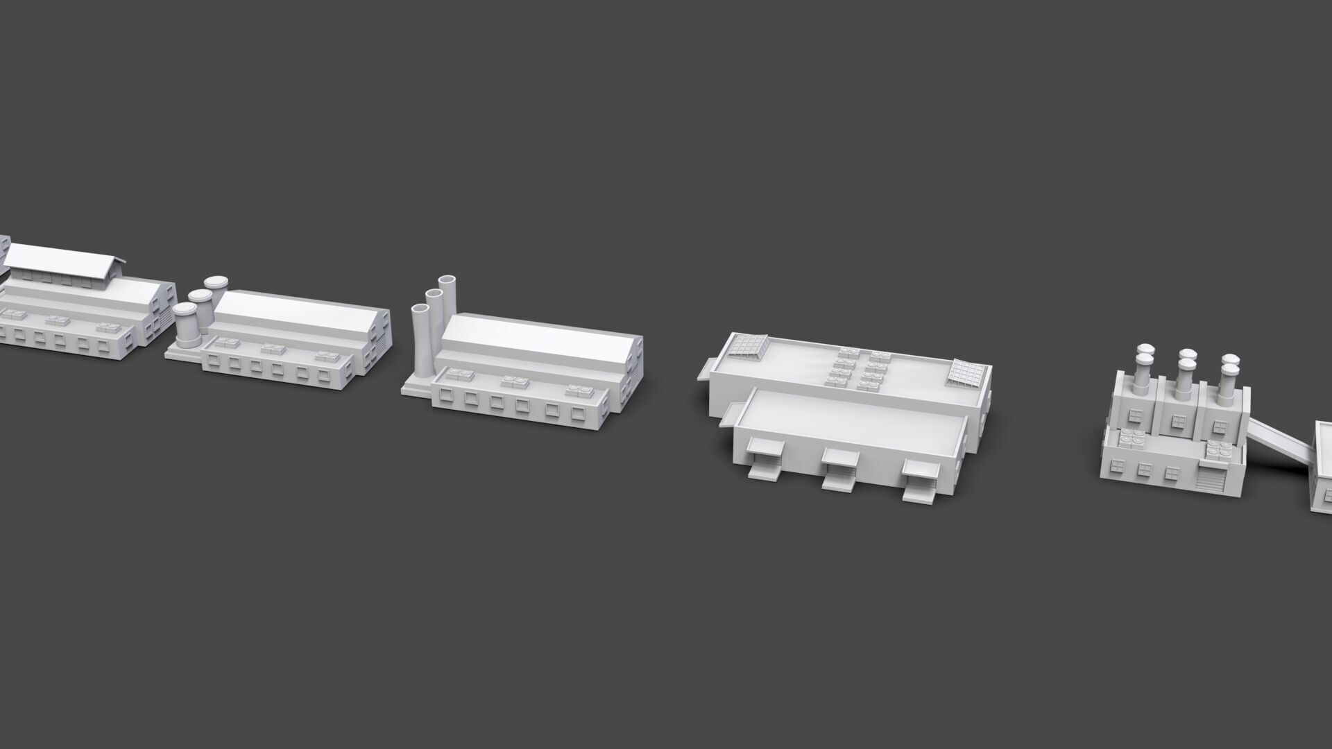 Low Poly Industrial Building Pack Of 60 -Game Ready -Untextured 3D model_19