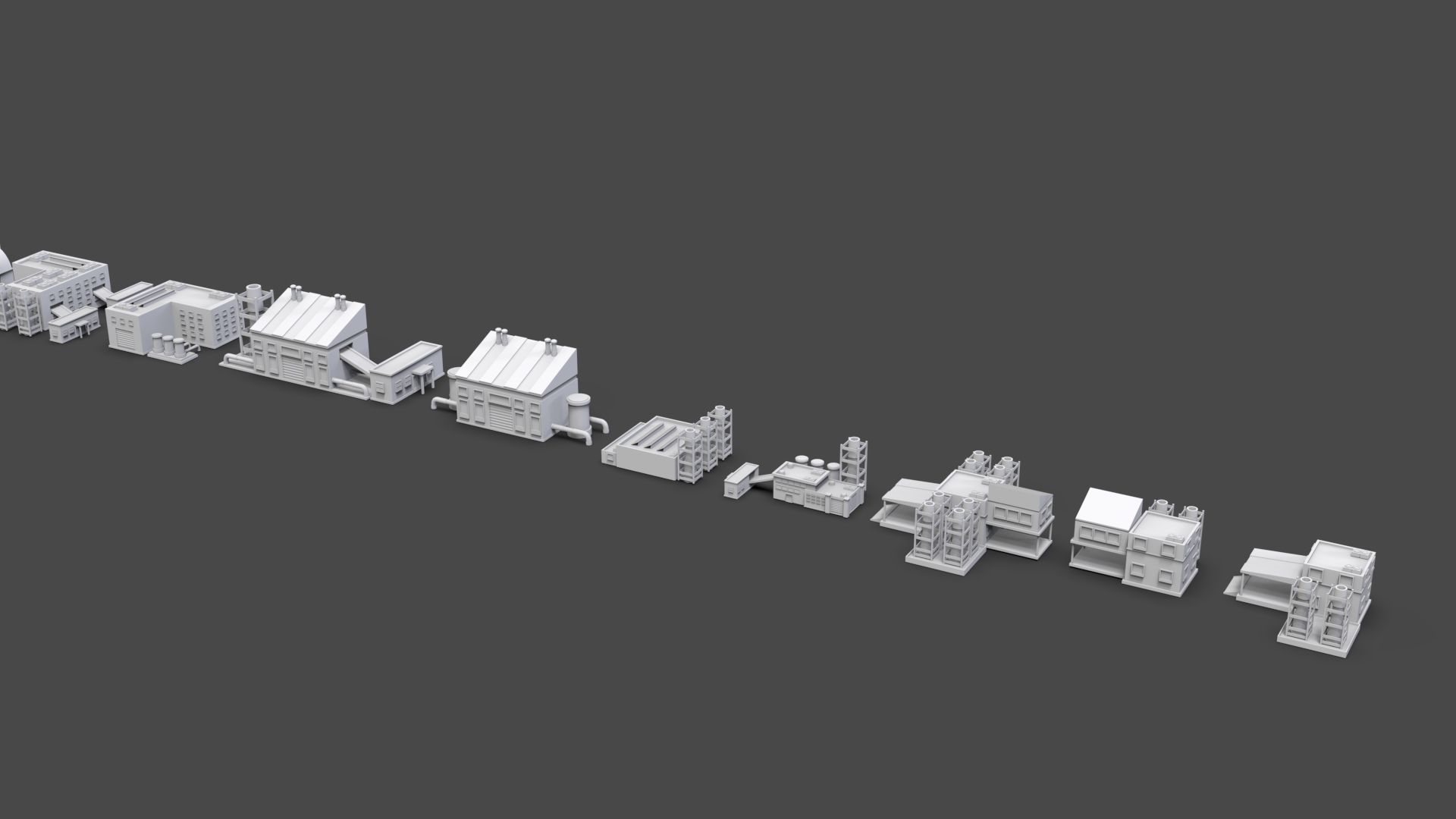 Low Poly Industrial Building Pack Of 60 -Game Ready -Untextured 3D model_24
