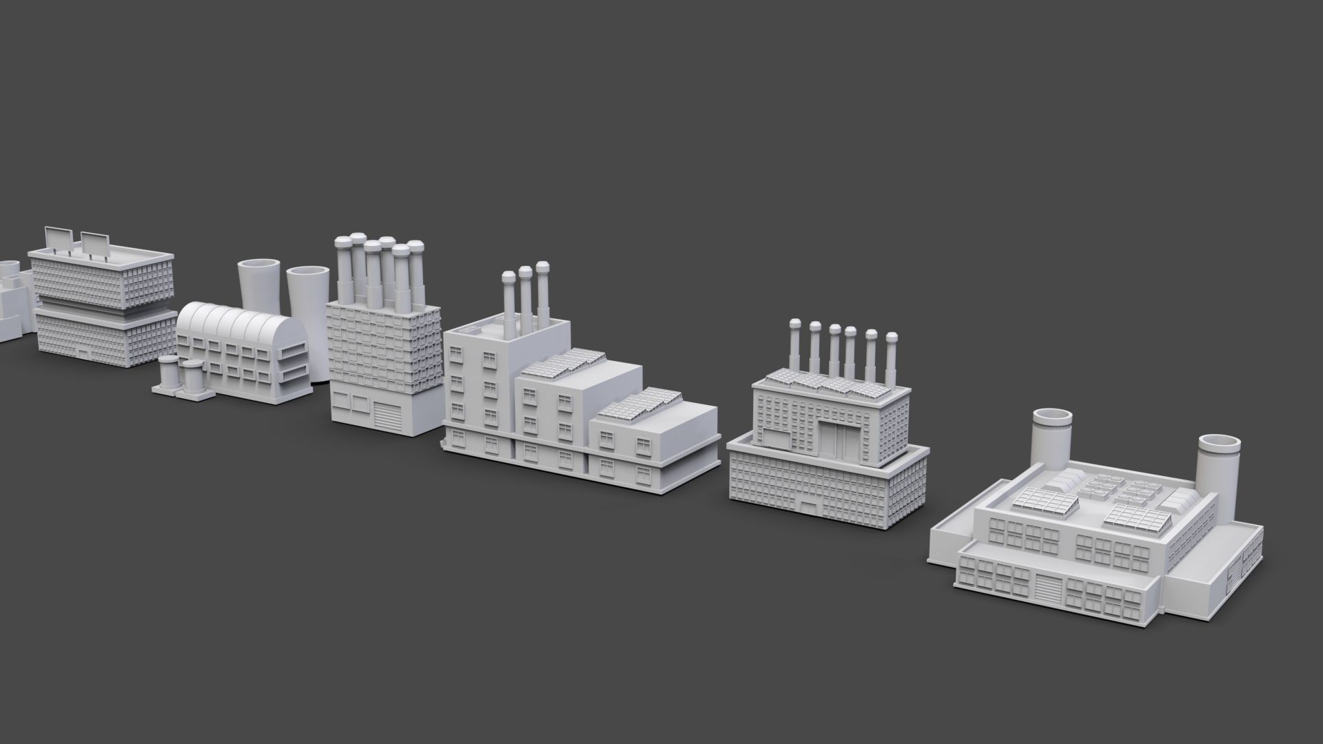 Low Poly Industrial Building Pack Of 60 -Game Ready -Untextured 3D model_16
