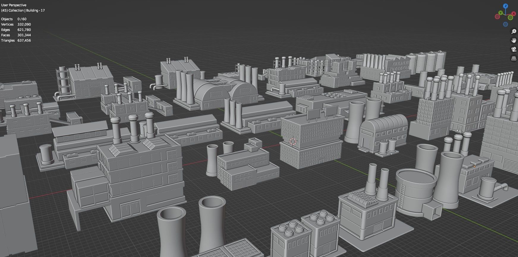 Low Poly Industrial Building Pack Of 60 -Game Ready -Untextured 3D model_61