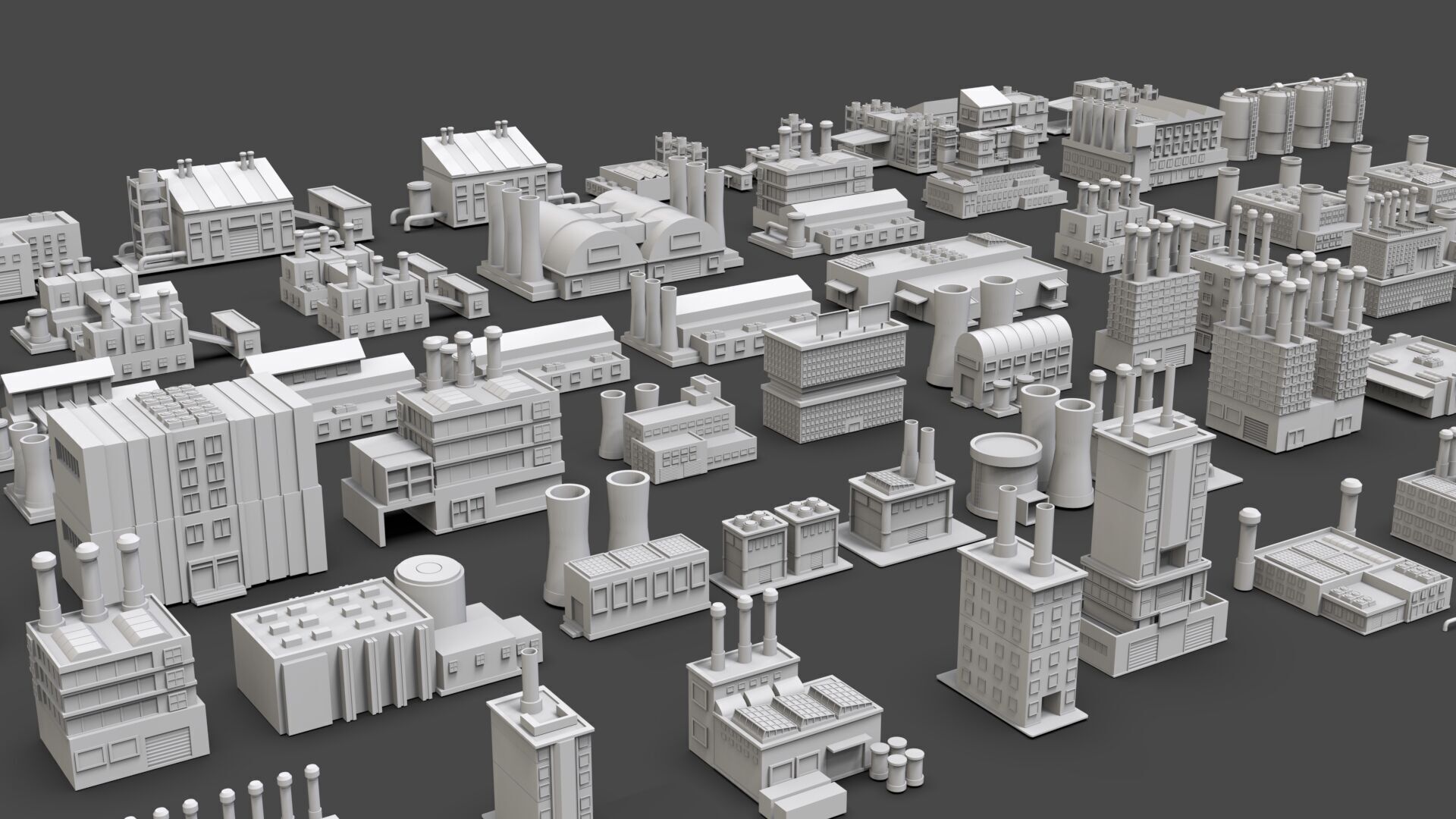 Low Poly Industrial Building Pack Of 60 -Game Ready -Untextured 3D model_7