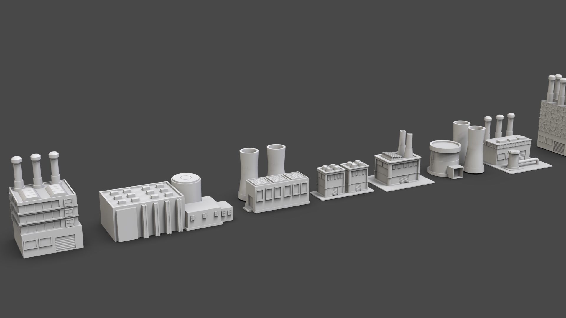 Low Poly Industrial Building Pack Of 60 -Game Ready -Untextured 3D model_13