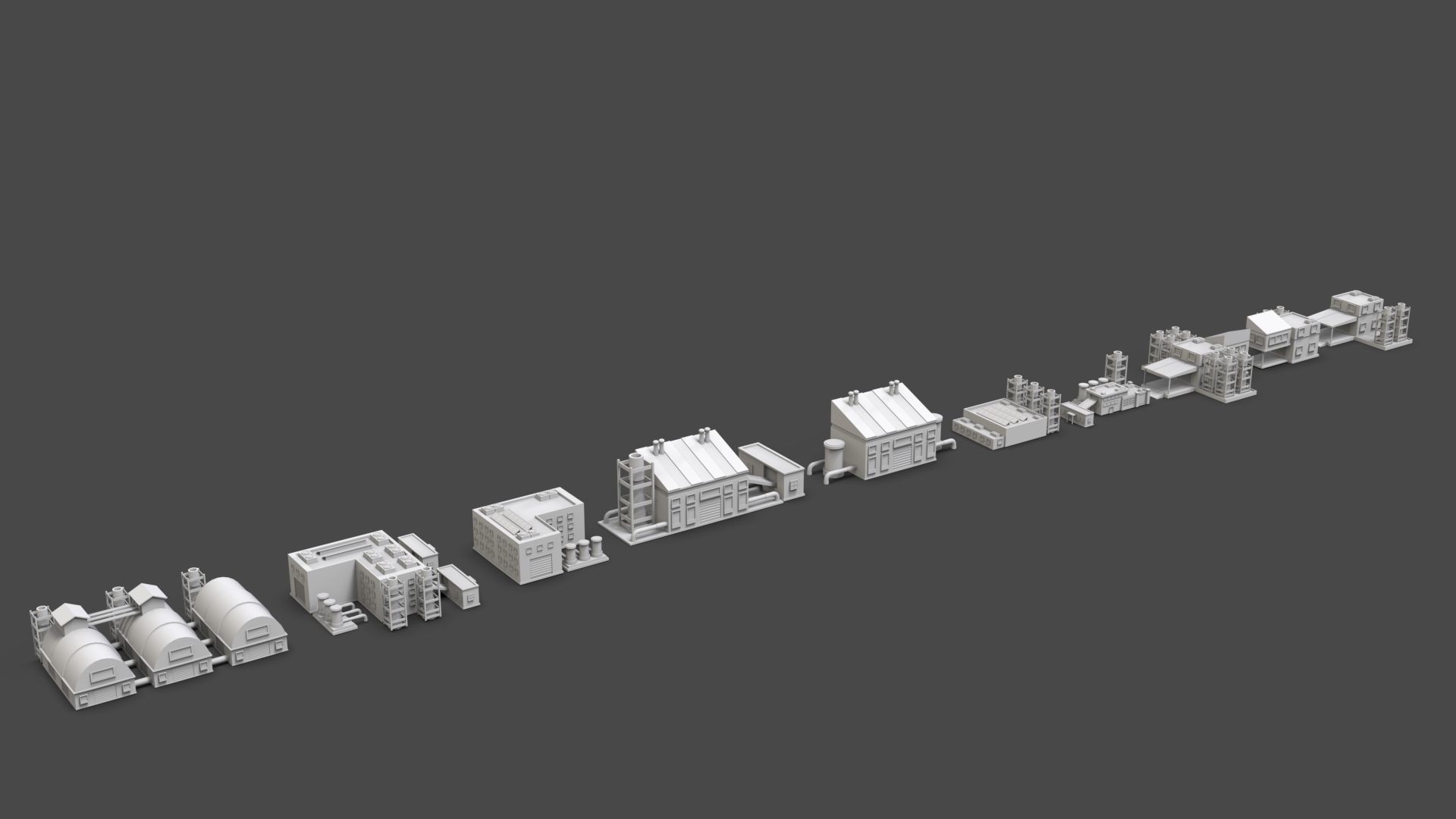 Low Poly Industrial Building Pack Of 60 -Game Ready -Untextured 3D model_23