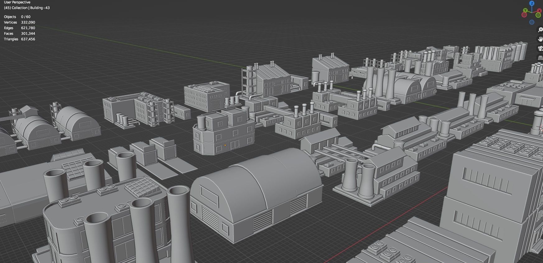 Low Poly Industrial Building Pack Of 60 -Game Ready -Untextured 3D model_41