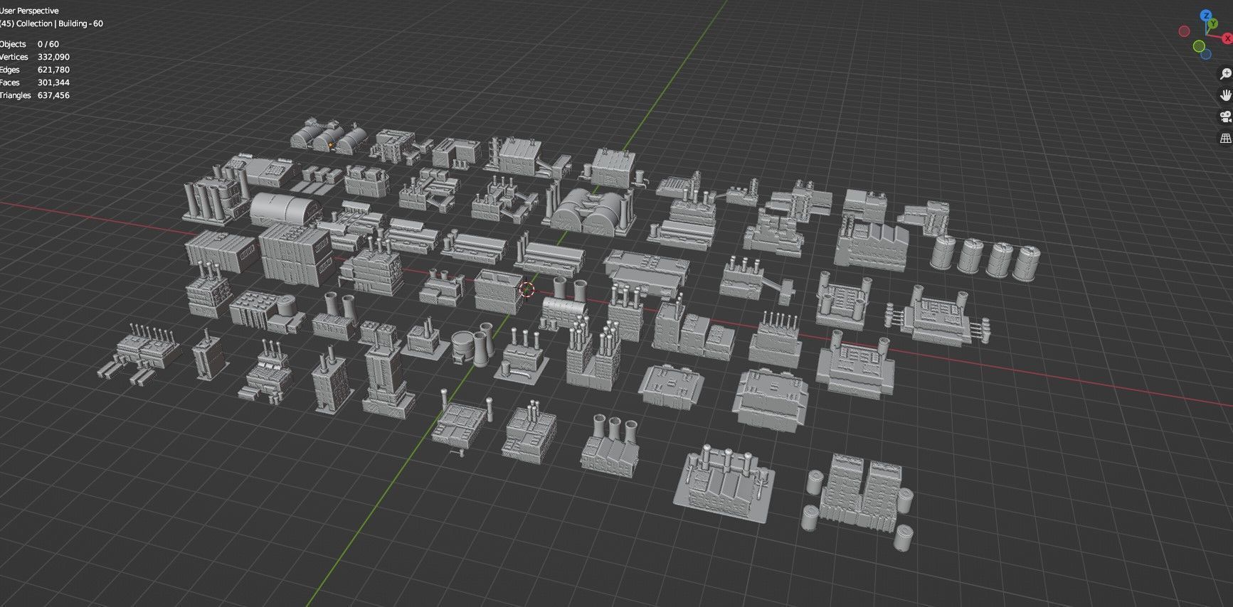 Low Poly Industrial Building Pack Of 60 -Game Ready -Untextured 3D model_57