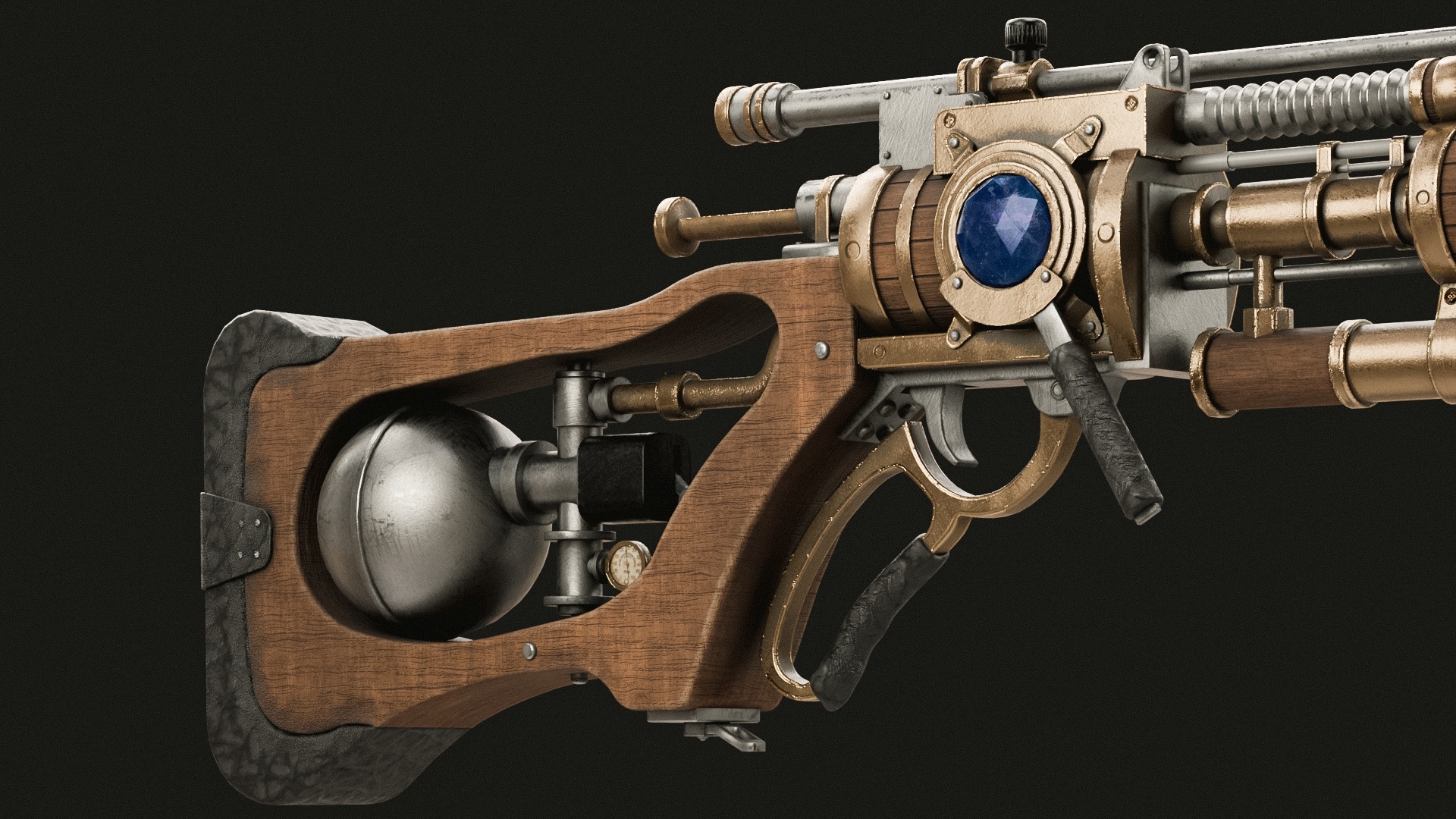 Steampunk Old Gun Concept for games 3D model_10