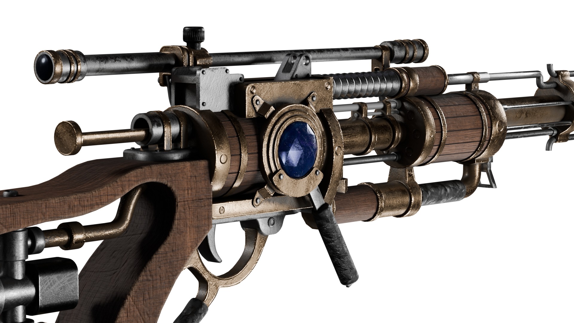 Steampunk Old Gun Concept for games 3D model_26