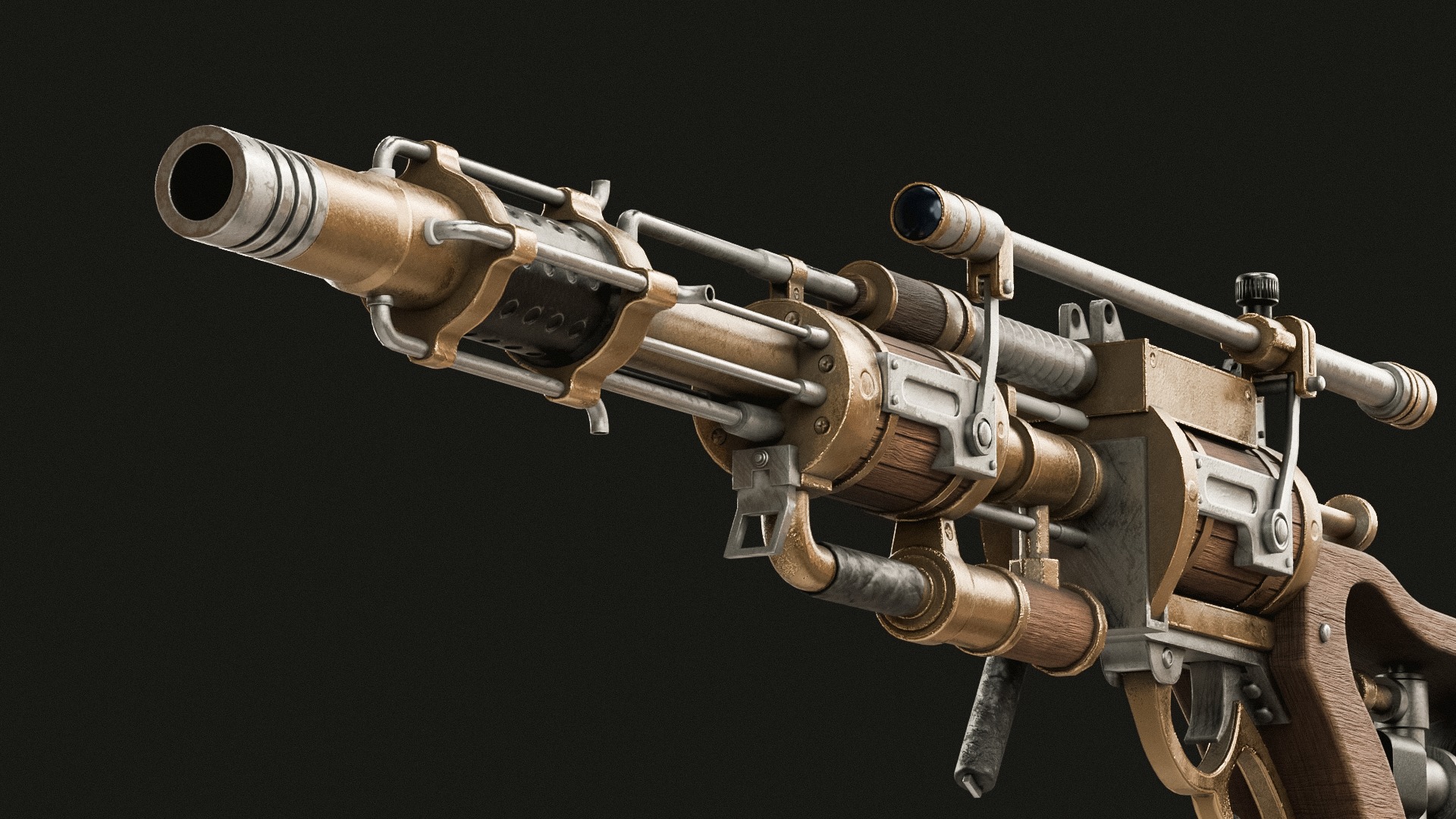 Steampunk Old Gun Concept for games 3D model_6