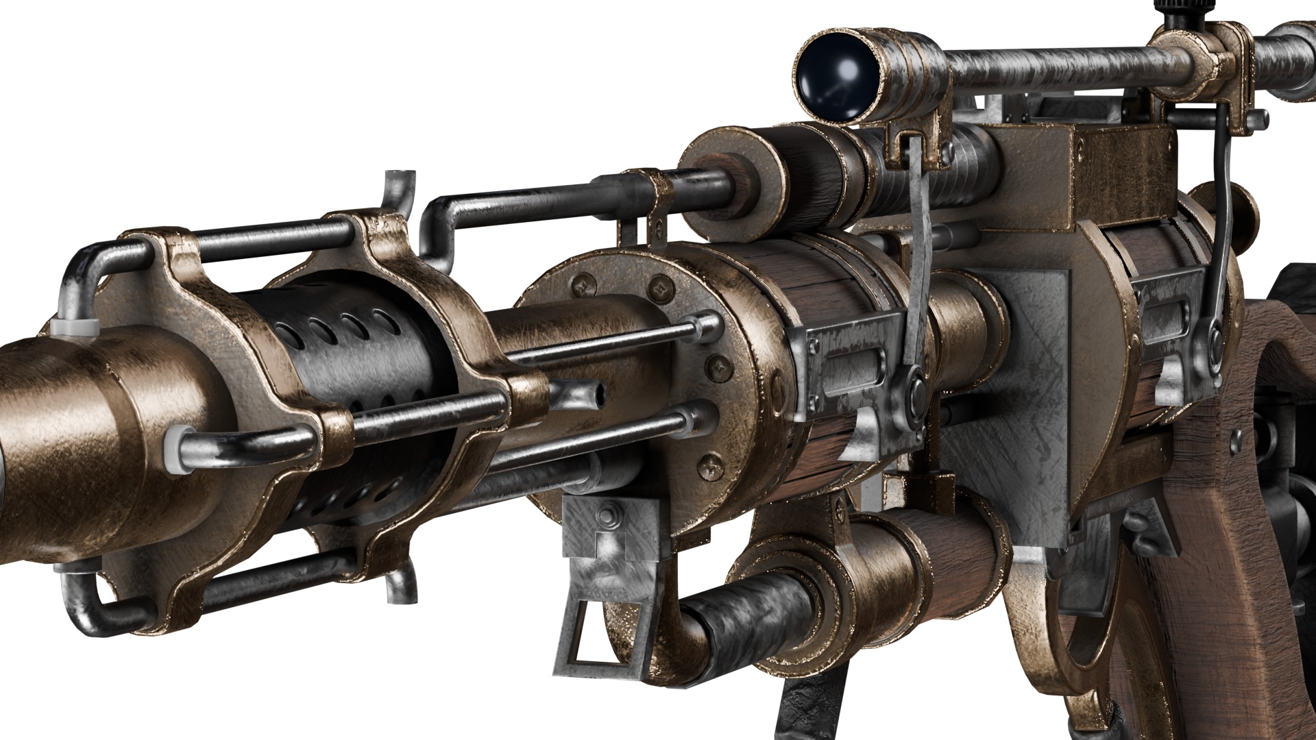 Steampunk Old Gun Concept for games 3D model_29