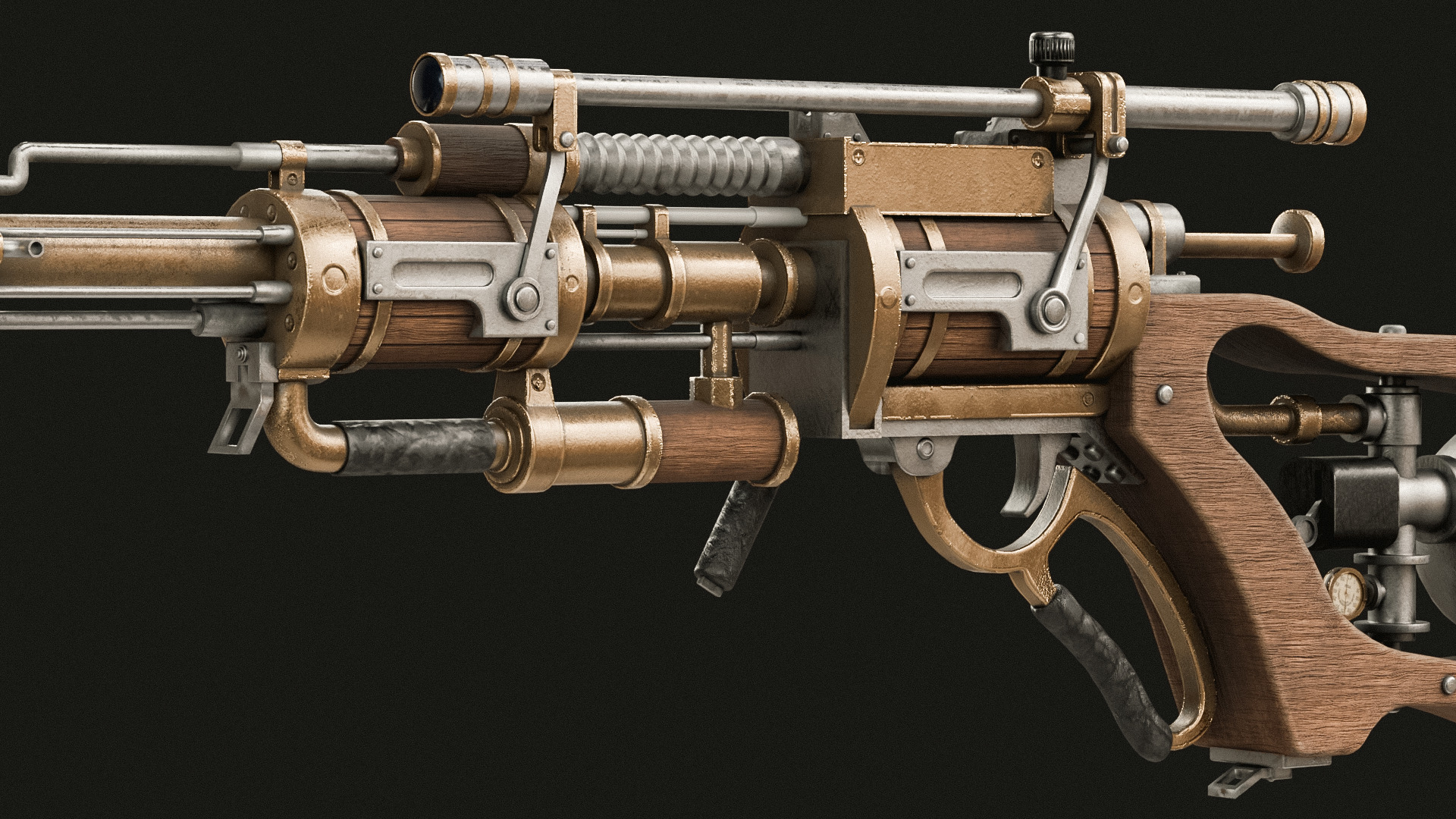 Steampunk Old Gun Concept for games 3D model_8