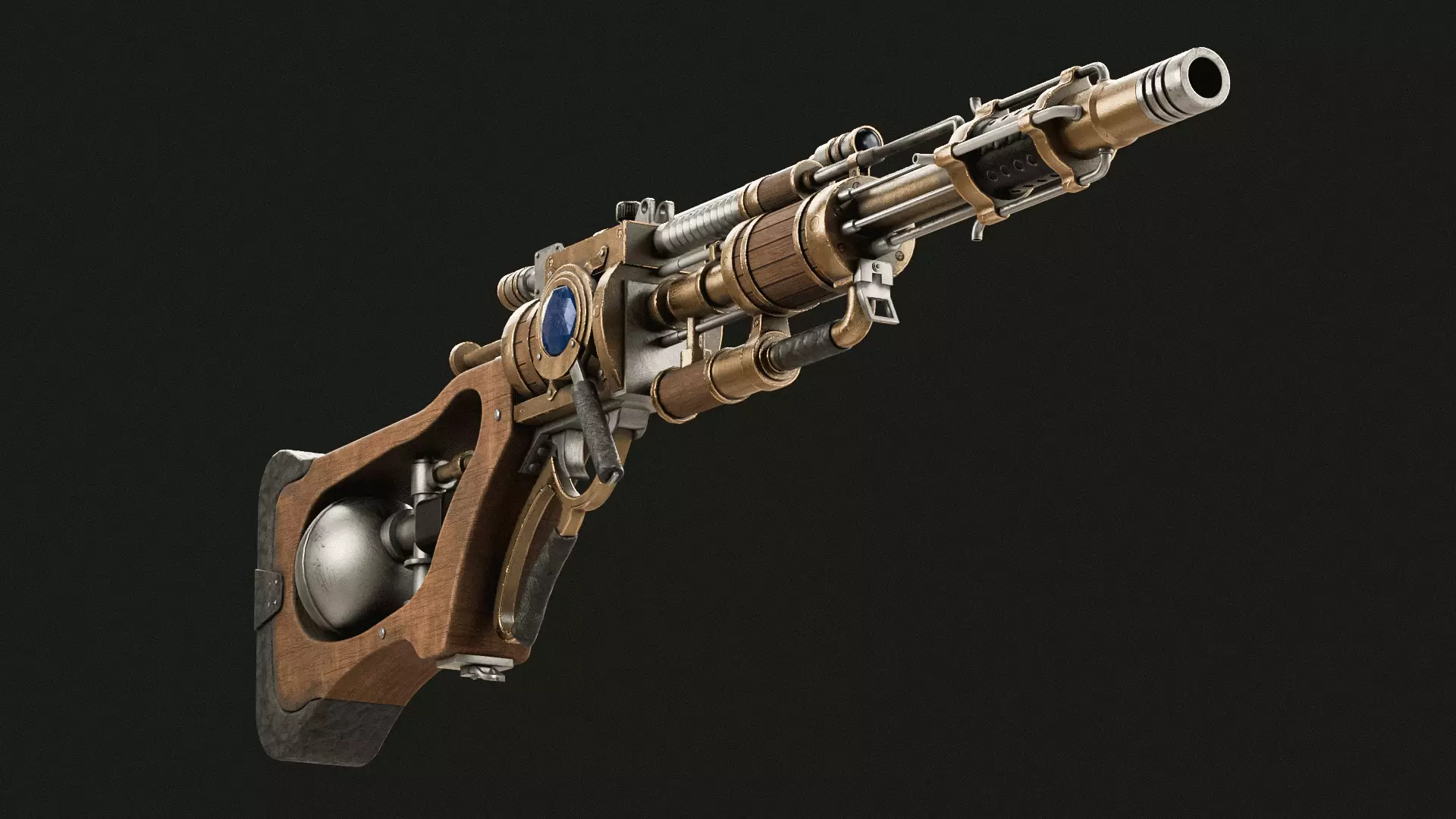 Steampunk Old Gun Concept for games 3D model_0