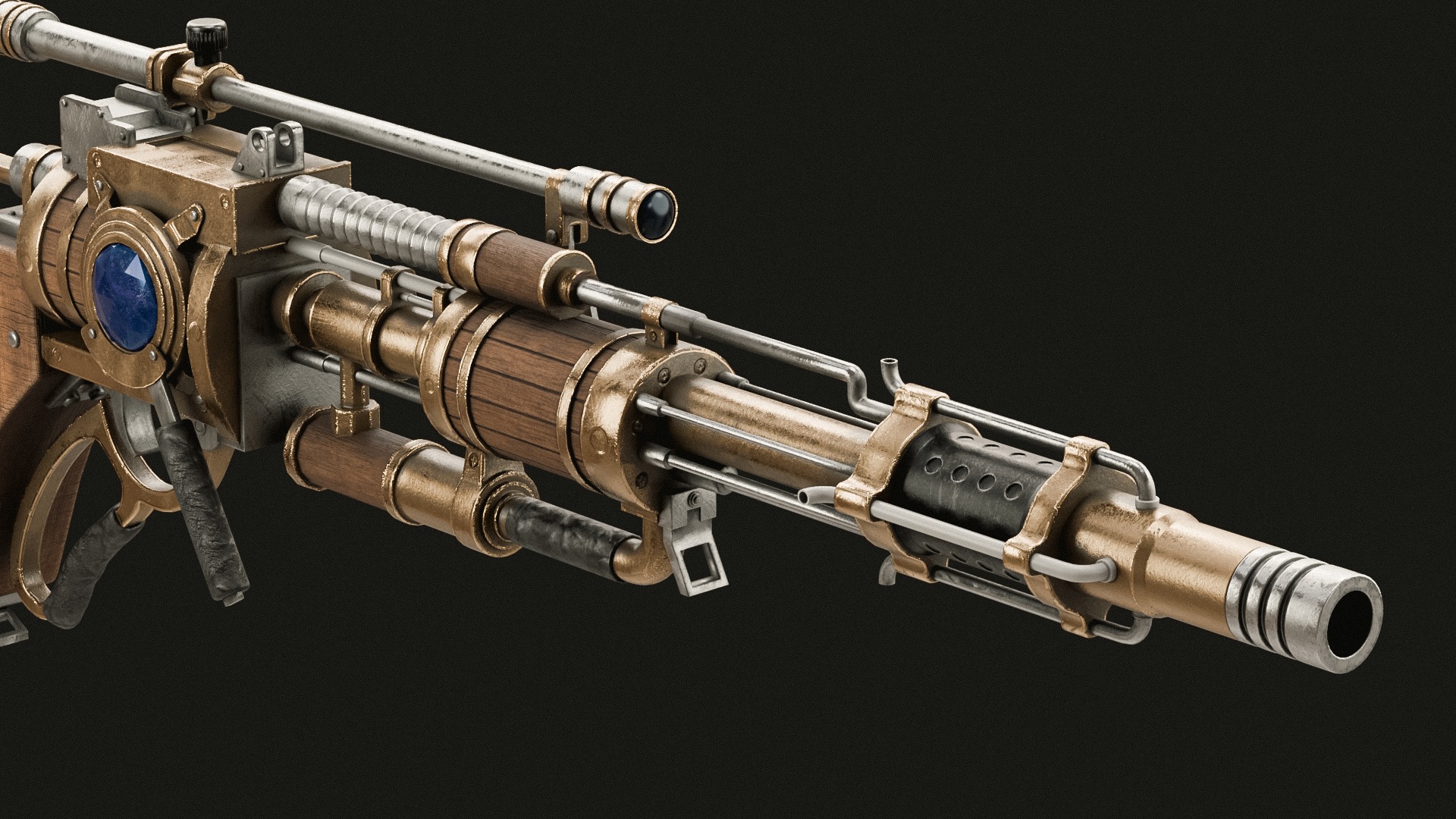 Steampunk Old Gun Concept for games 3D model_5