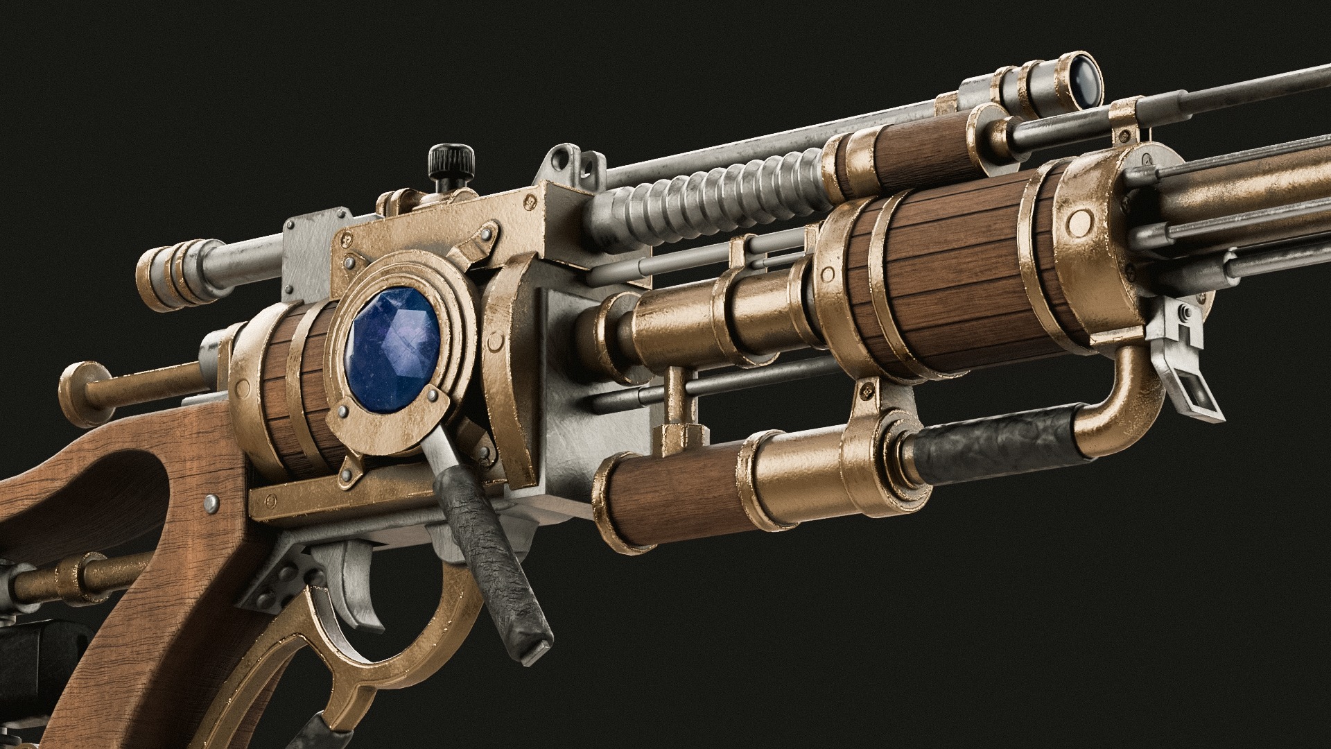 Steampunk Old Gun Concept for games 3D model_7