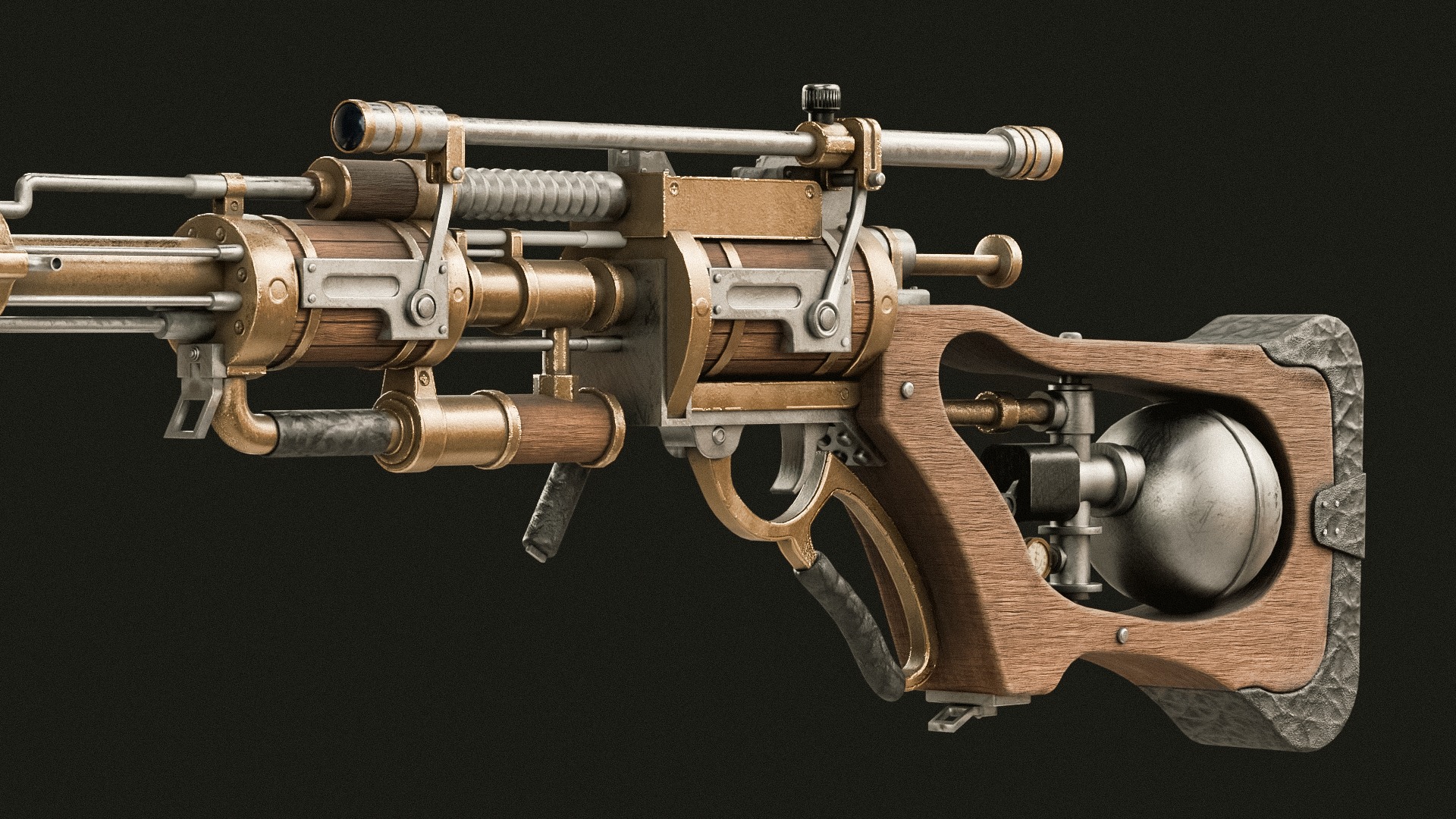 Steampunk Old Gun Concept for games 3D model_4