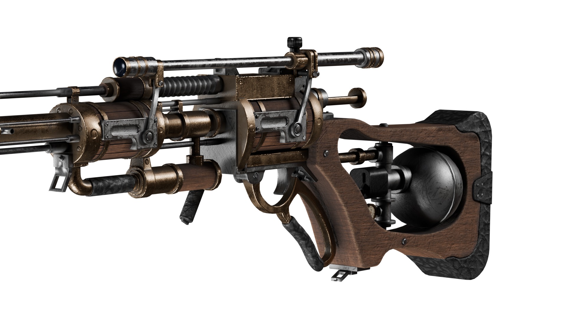 Steampunk Old Gun Concept for games 3D model_22