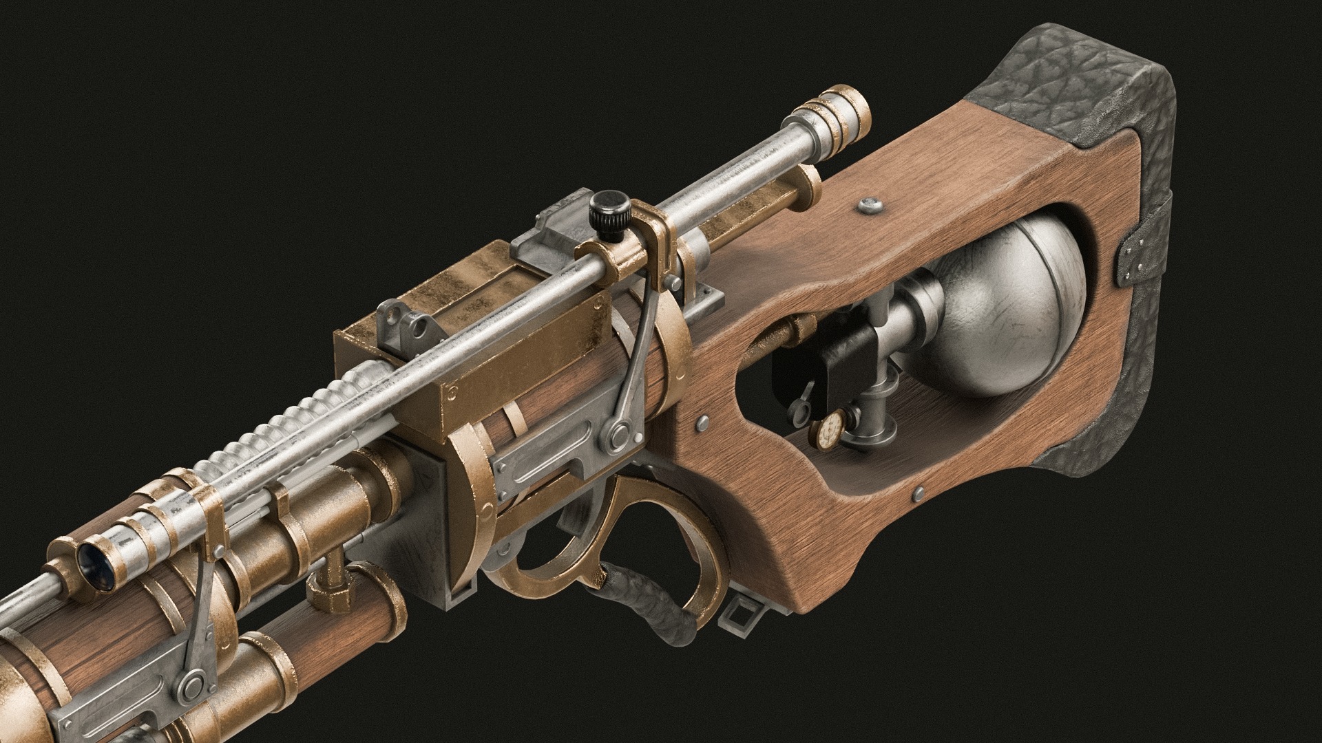 Steampunk Old Gun Concept for games 3D model_9