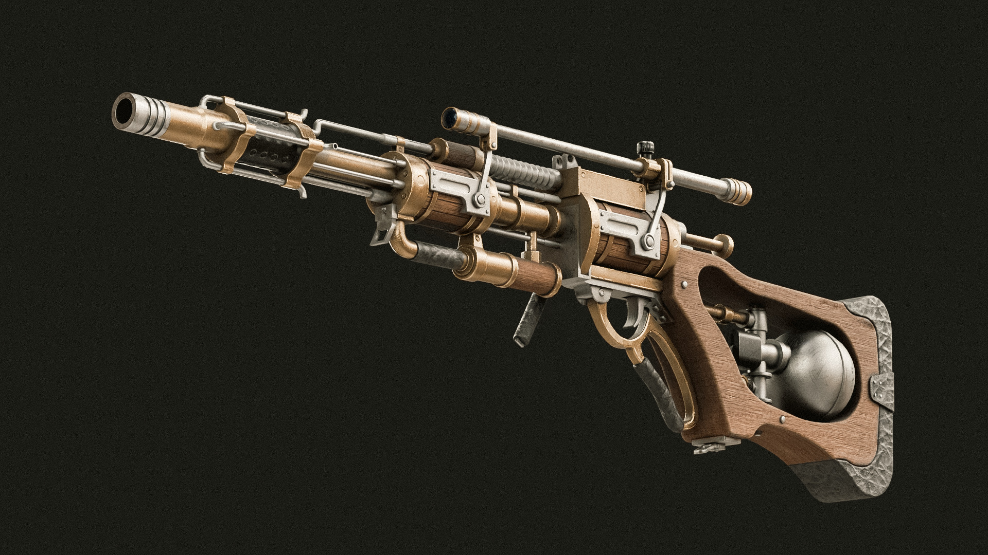 Steampunk Old Gun Concept for games 3D model_3