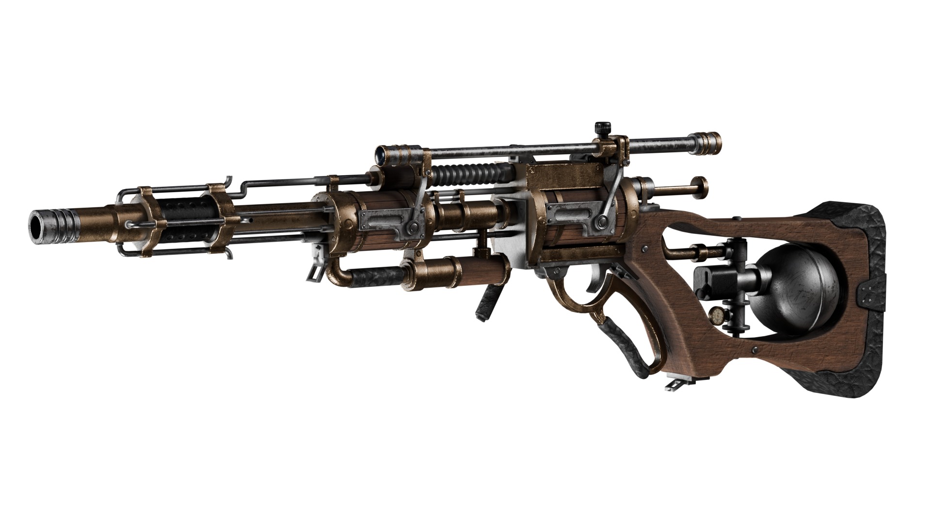 Steampunk Old Gun Concept for games 3D model_21