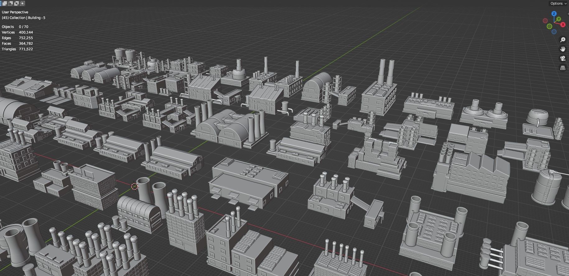 Low Poly Industrial Building Pack Of 70 -Game Ready -Untextured Low-poly 3D model_42