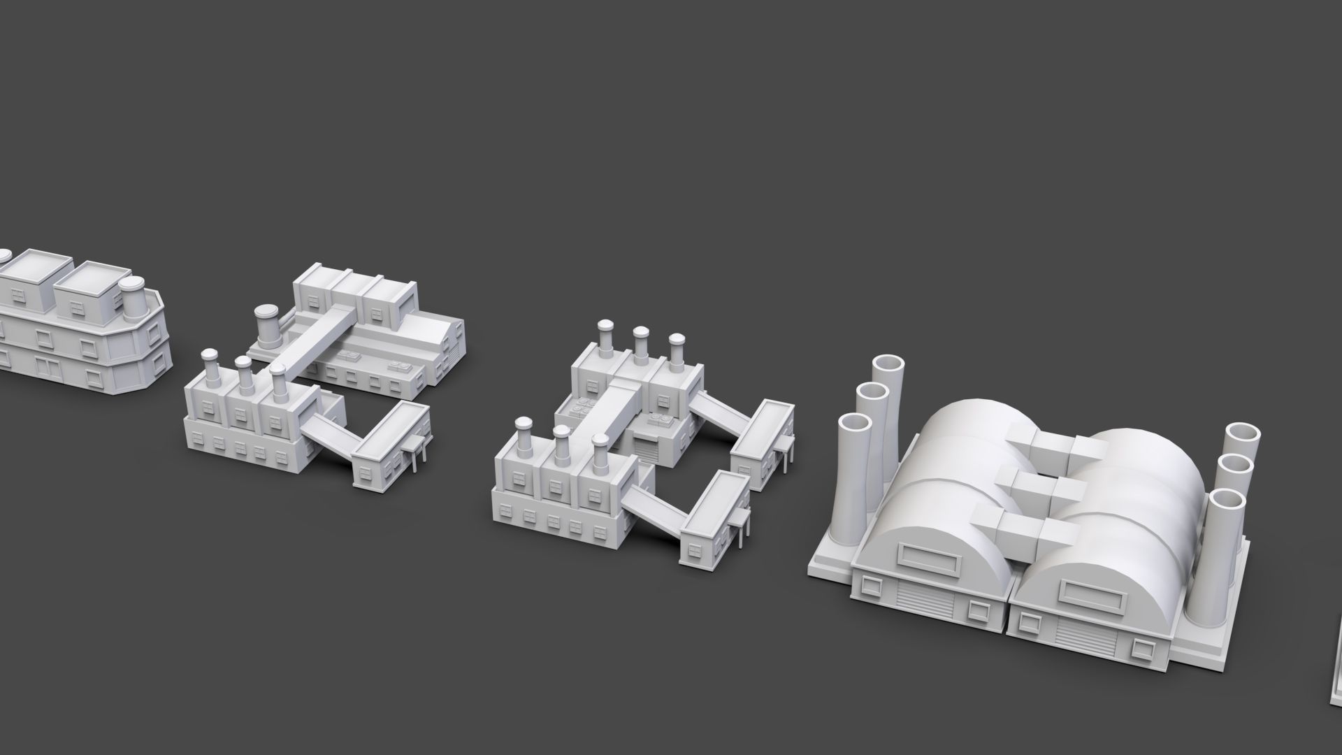 Low Poly Industrial Building Pack Of 70 -Game Ready -Untextured Low-poly 3D model_9