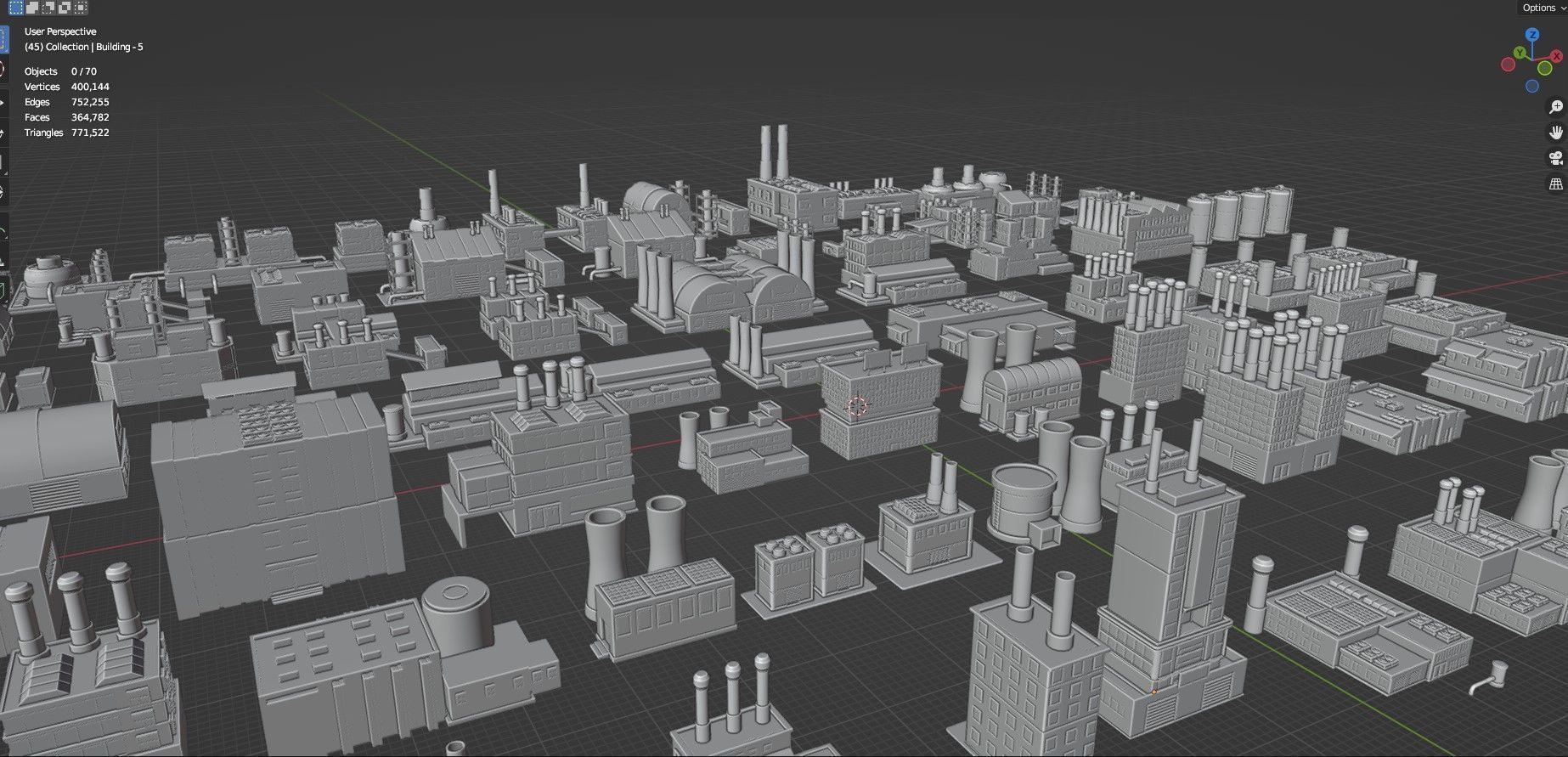 Low Poly Industrial Building Pack Of 70 -Game Ready -Untextured Low-poly 3D model_39