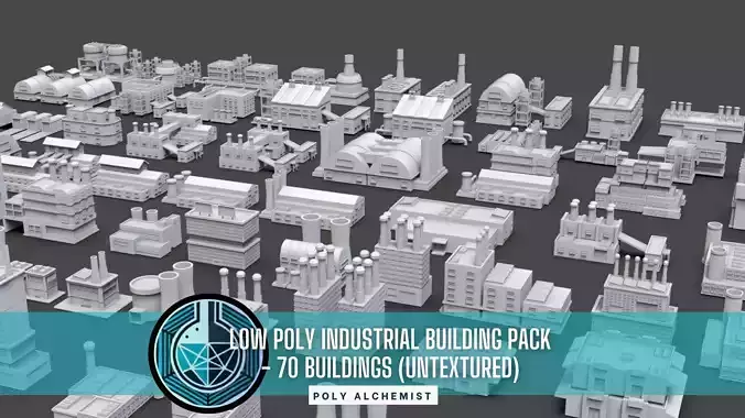 Low Poly Industrial Building Pack Of 70 -Game Ready -Untextured Low-poly 3D model