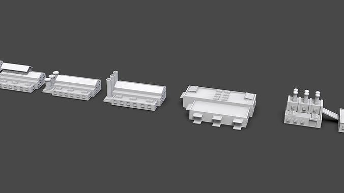 Low Poly Industrial Building Pack Of 70 -Game Ready -Untextured Low-poly 3D model 7