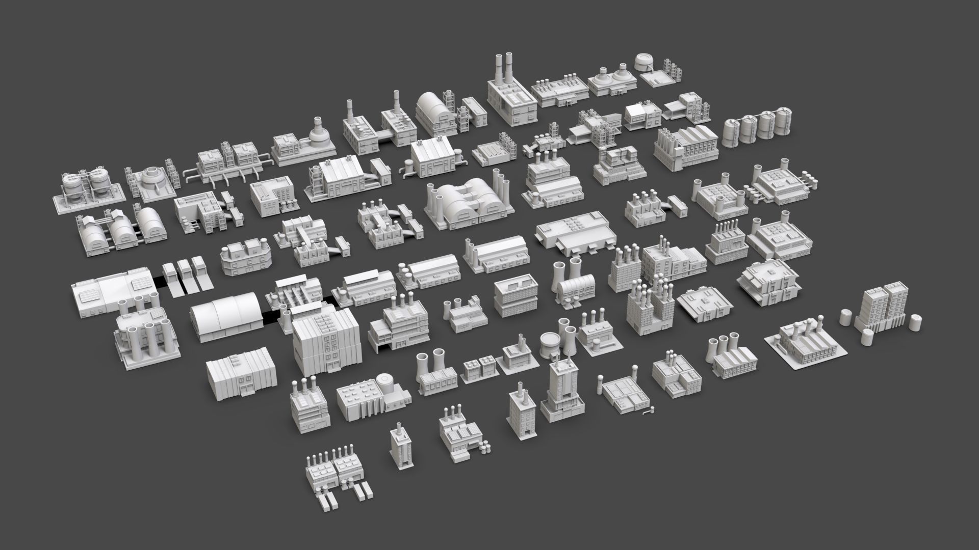Low Poly Industrial Building Pack Of 70 -Game Ready -Untextured Low-poly 3D model_14