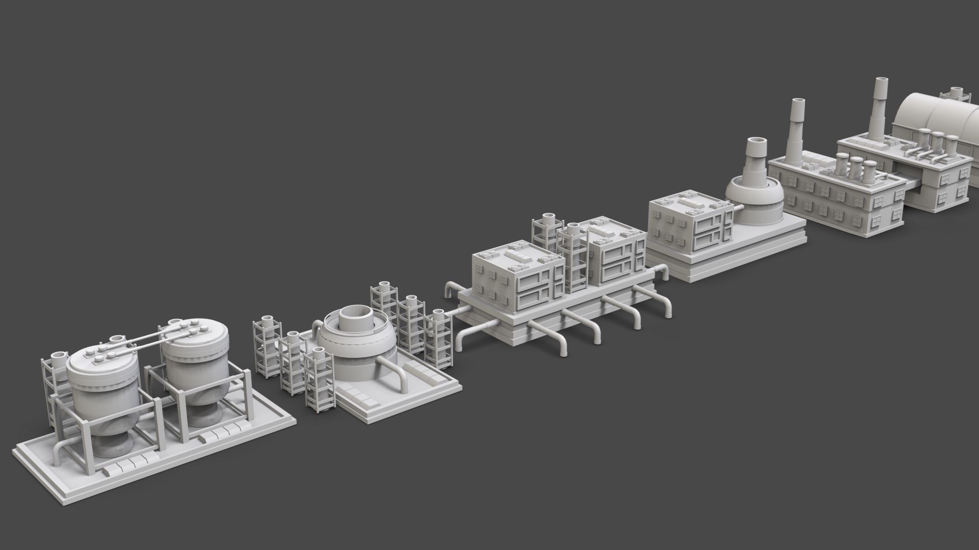 Low Poly Industrial Building Pack Of 70 -Game Ready -Untextured Low-poly 3D model_17