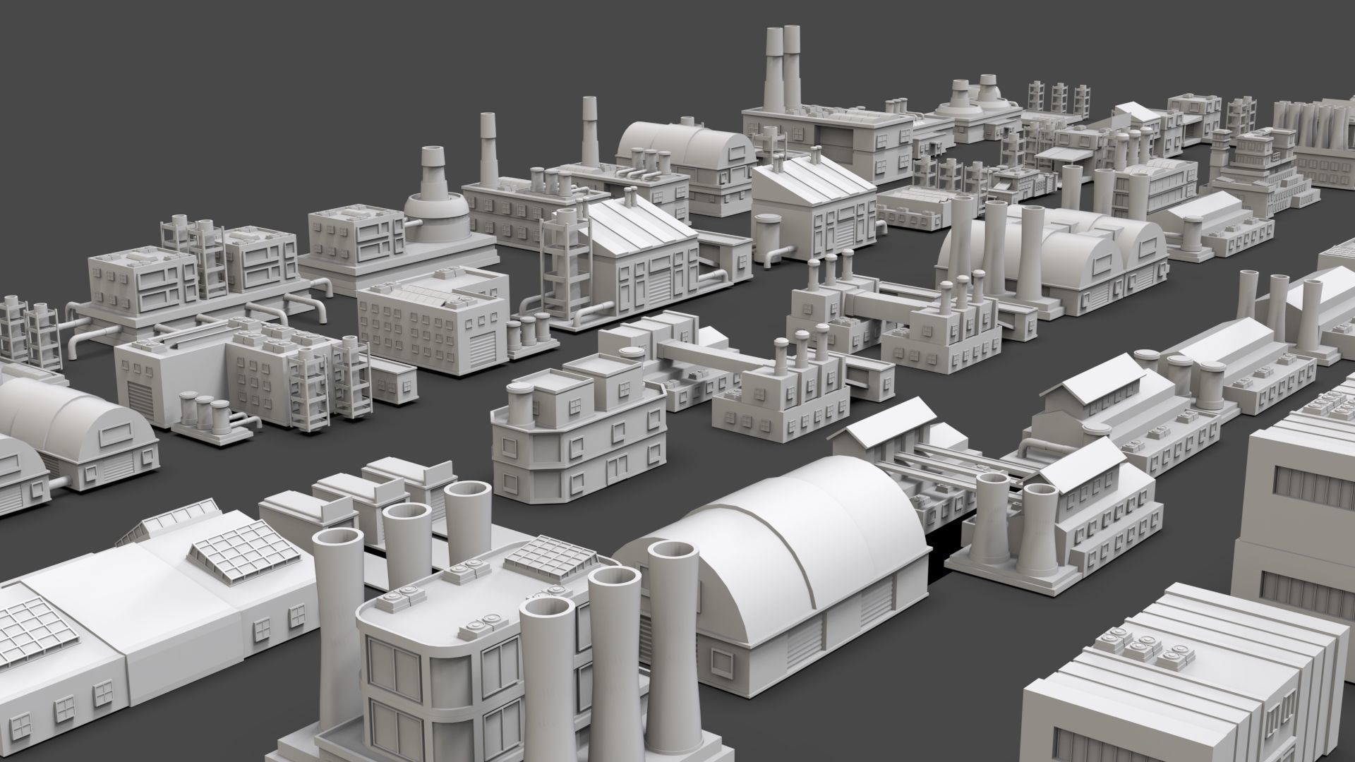 Low Poly Industrial Building Pack Of 70 -Game Ready -Untextured Low-poly 3D model_3