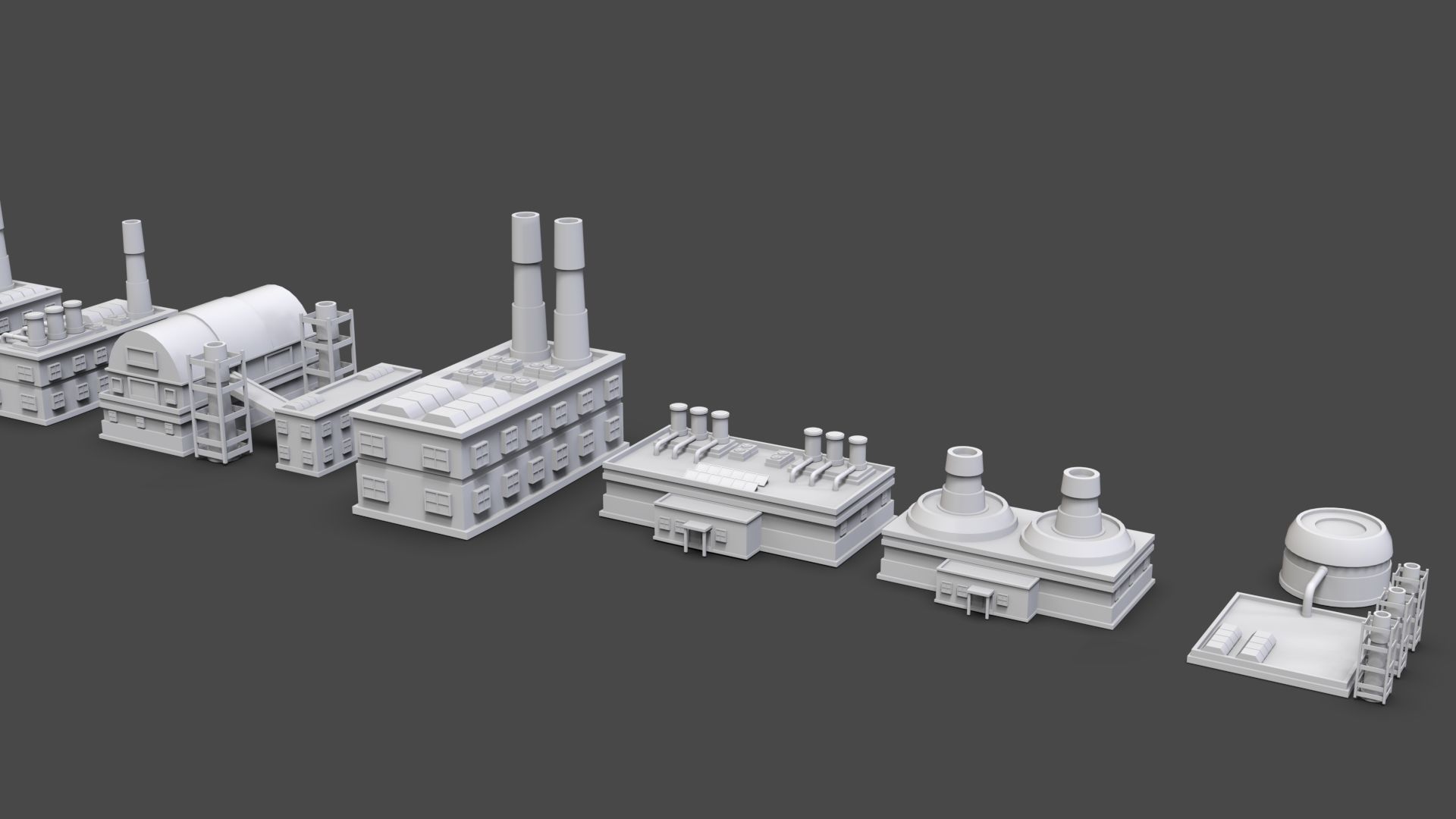 Low Poly Industrial Building Pack Of 70 -Game Ready -Untextured Low-poly 3D model_18