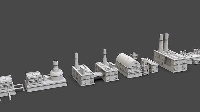 Low Poly Industrial Building Pack Of 70 -Game Ready -Untextured Low-poly 3D model 6