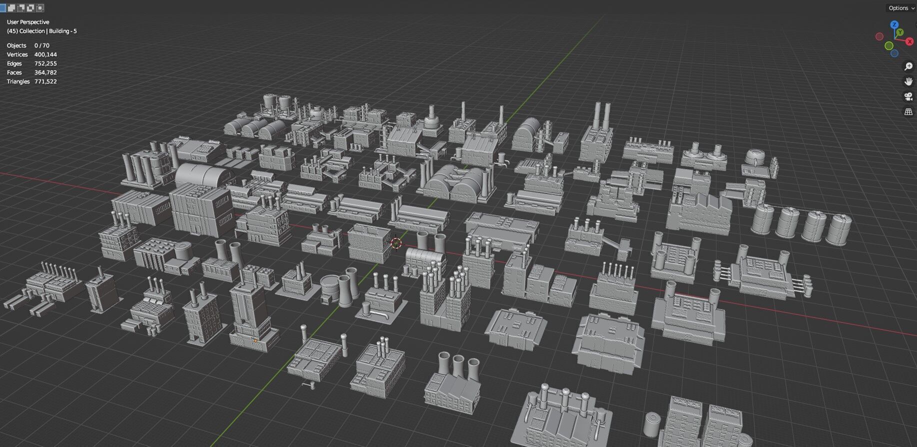 Low Poly Industrial Building Pack Of 70 -Game Ready -Untextured Low-poly 3D model_38