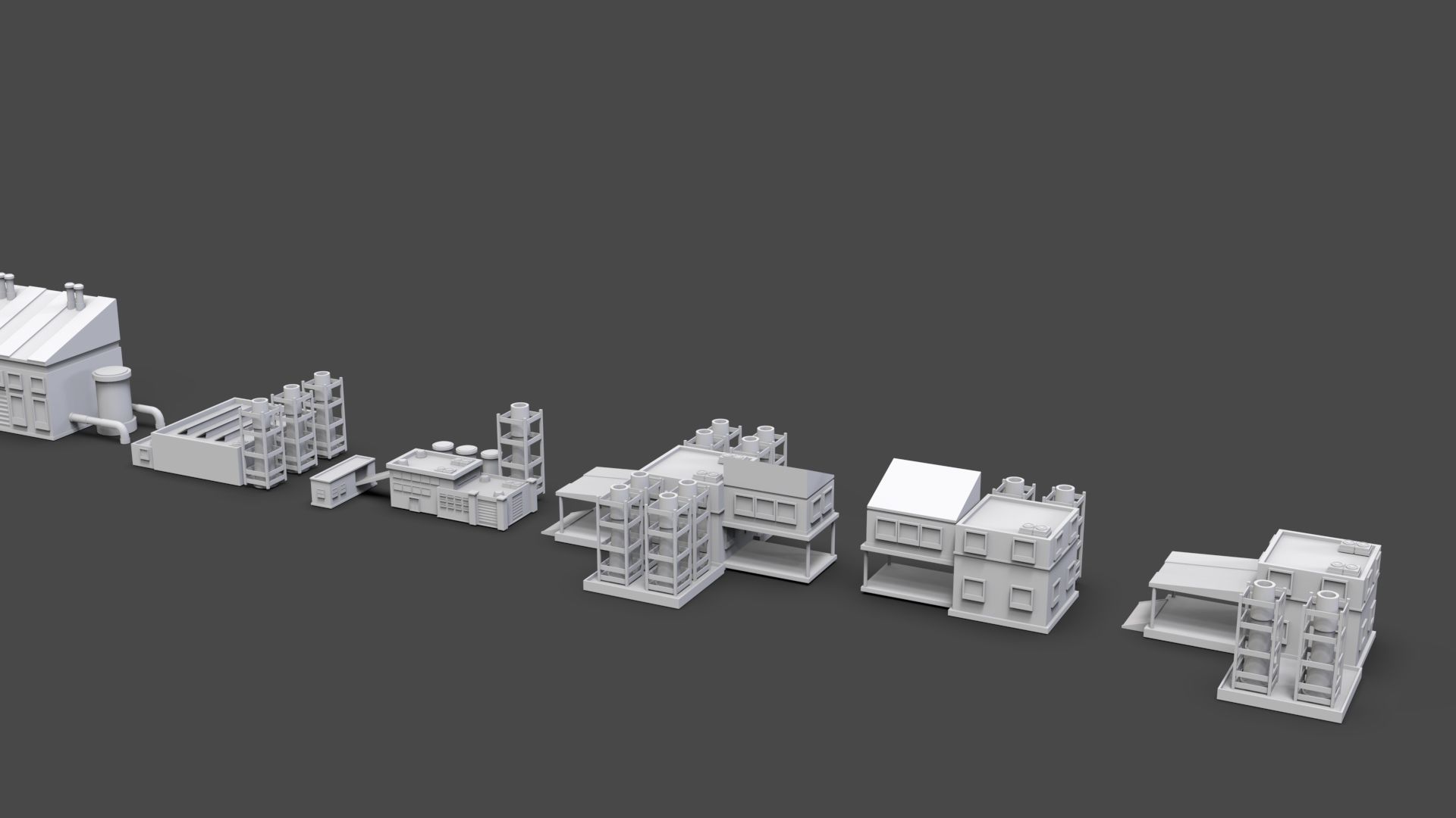 Low Poly Industrial Building Pack Of 70 -Game Ready -Untextured Low-poly 3D model_11