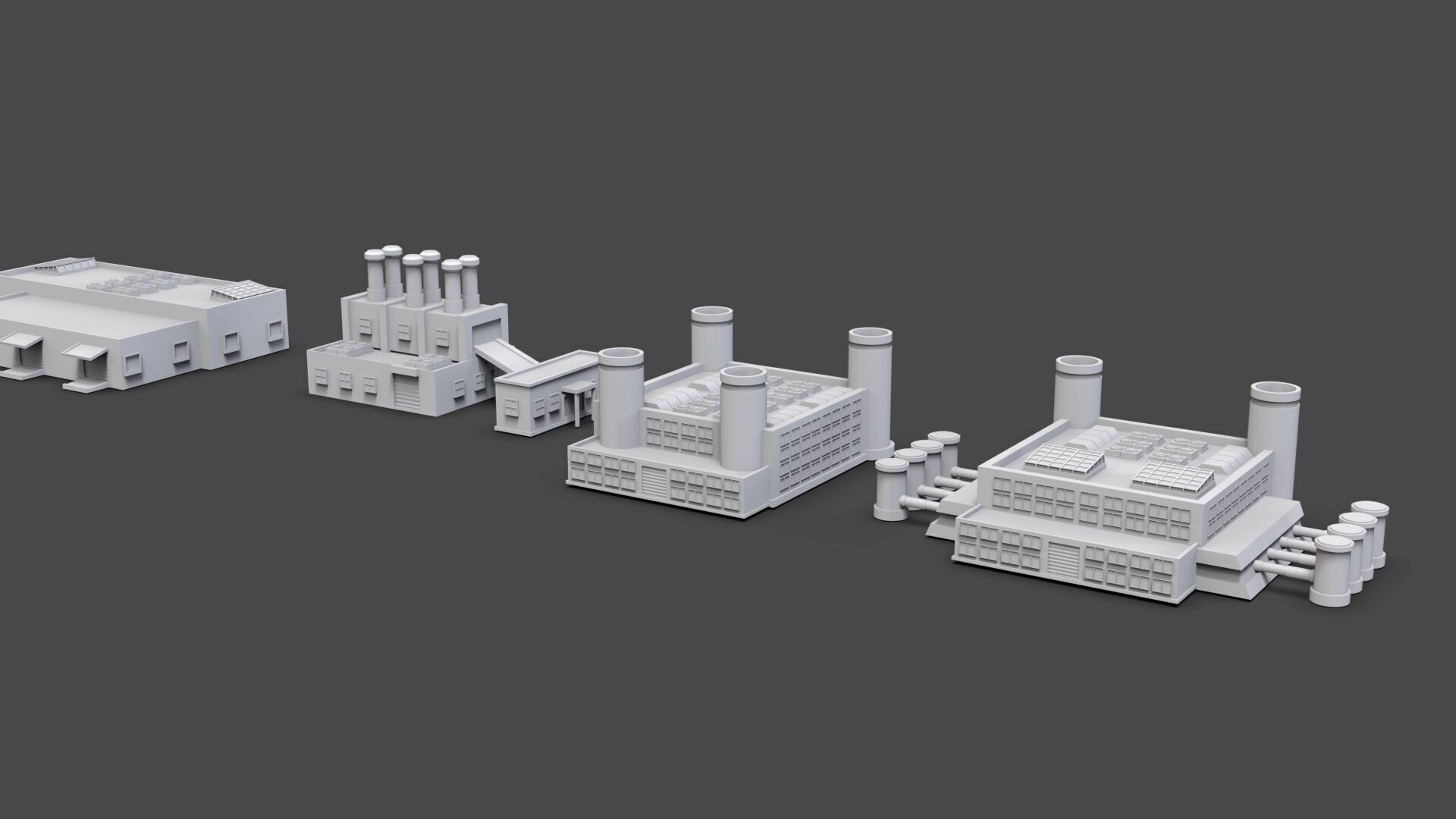 Low Poly Industrial Building Pack Of 70 -Game Ready -Untextured Low-poly 3D model_24
