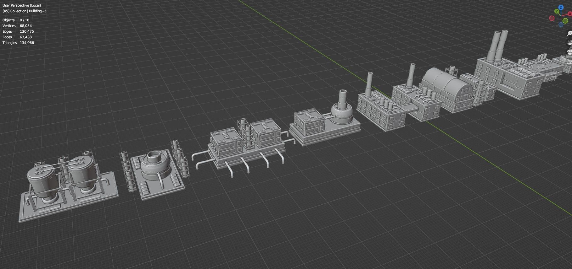 Low Poly Industrial Building Pack Of 70 -Game Ready -Untextured Low-poly 3D model_26