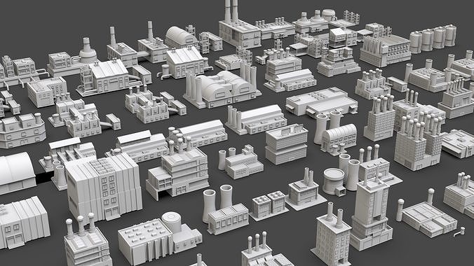 Low Poly Industrial Building Pack Of 70 -Game Ready -Untextured Low-poly 3D model 2