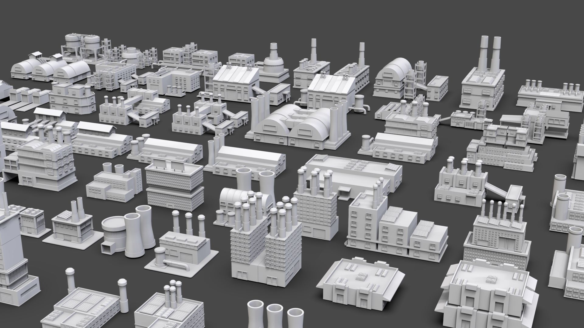 Low Poly Industrial Building Pack Of 70 -Game Ready -Untextured Low-poly 3D model_2