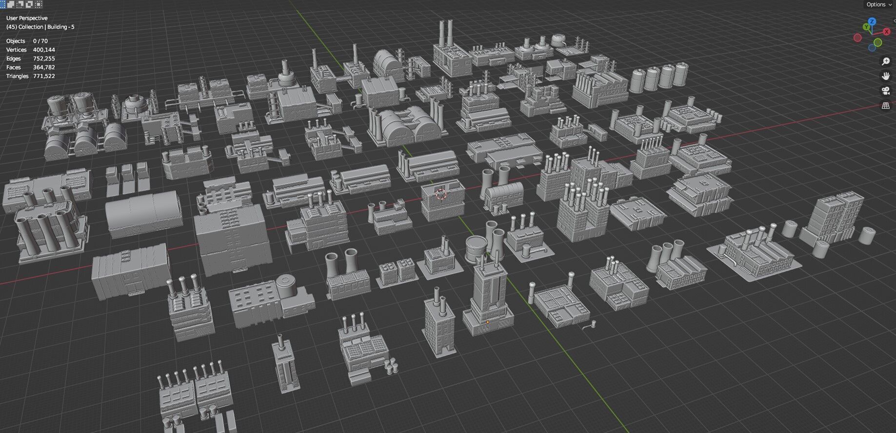 Low Poly Industrial Building Pack Of 70 -Game Ready -Untextured Low-poly 3D model_36