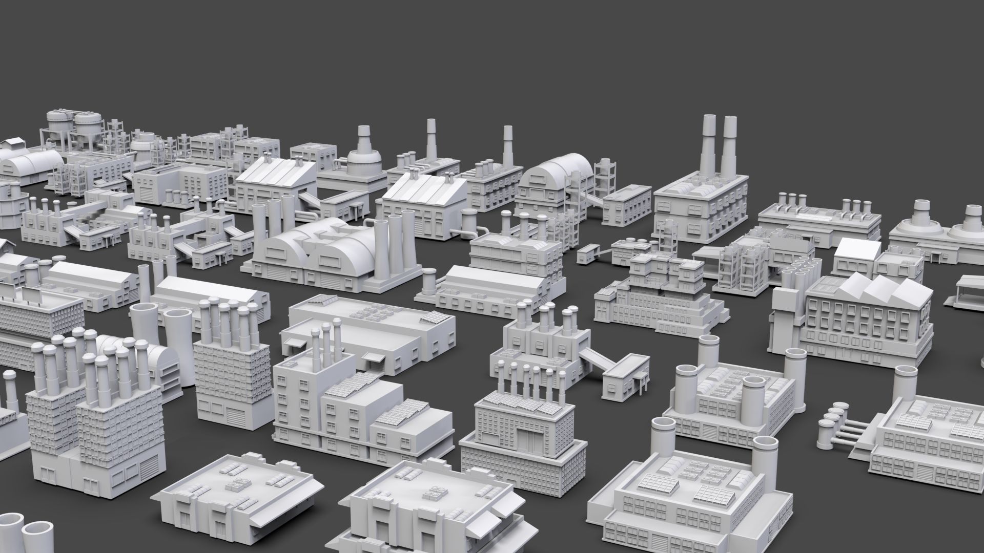 Low Poly Industrial Building Pack Of 70 -Game Ready -Untextured Low-poly 3D model_4