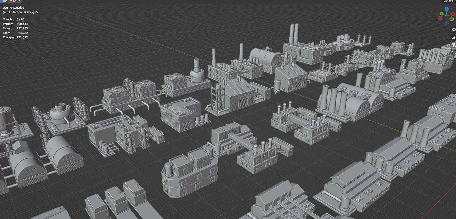 Low Poly Industrial Building Pack Of 70 -Game Ready -Untextured Low-poly 3D model_44