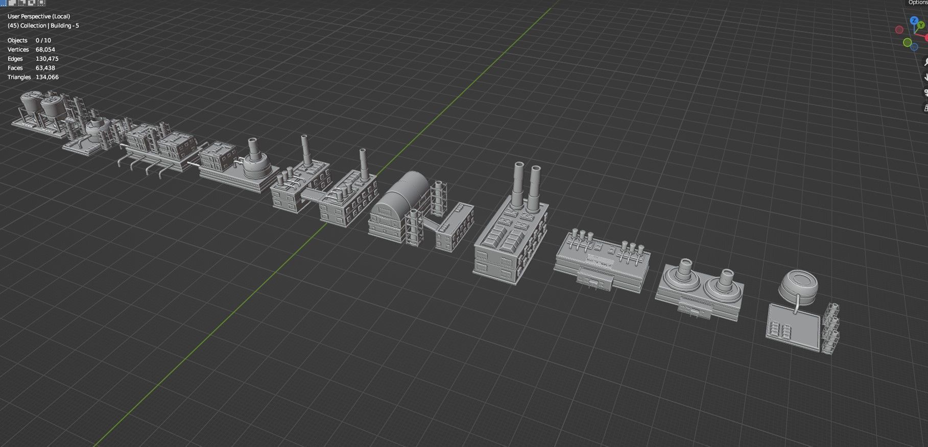 Low Poly Industrial Building Pack Of 70 -Game Ready -Untextured Low-poly 3D model_35